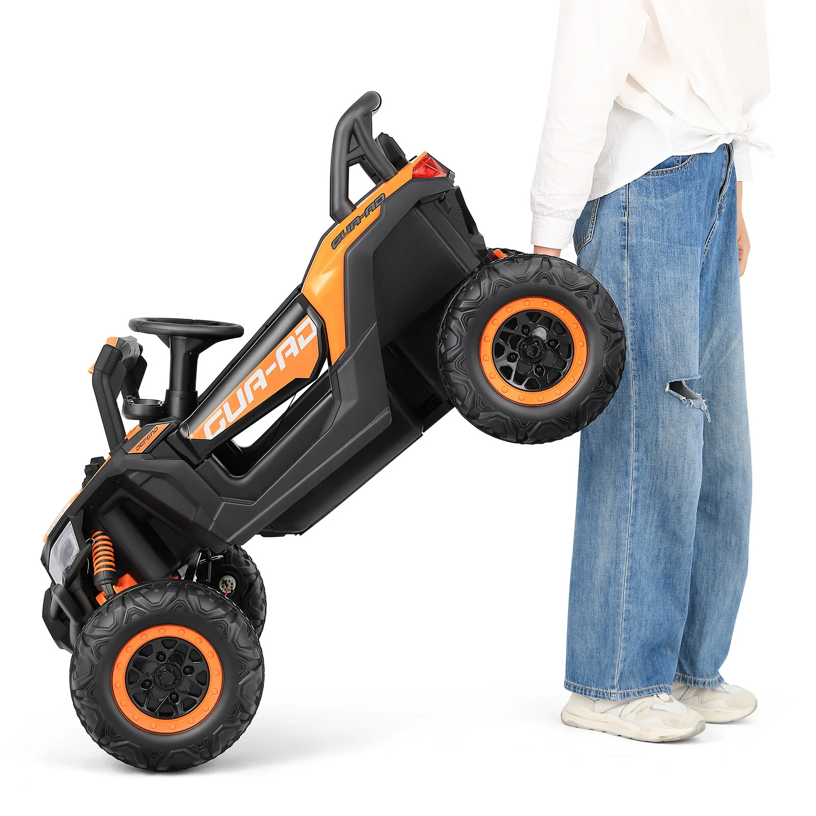 Orange 12V Electric Ride-On UTV Car for Kids with 3 Speeds, Music, and Remote Control - Image 10