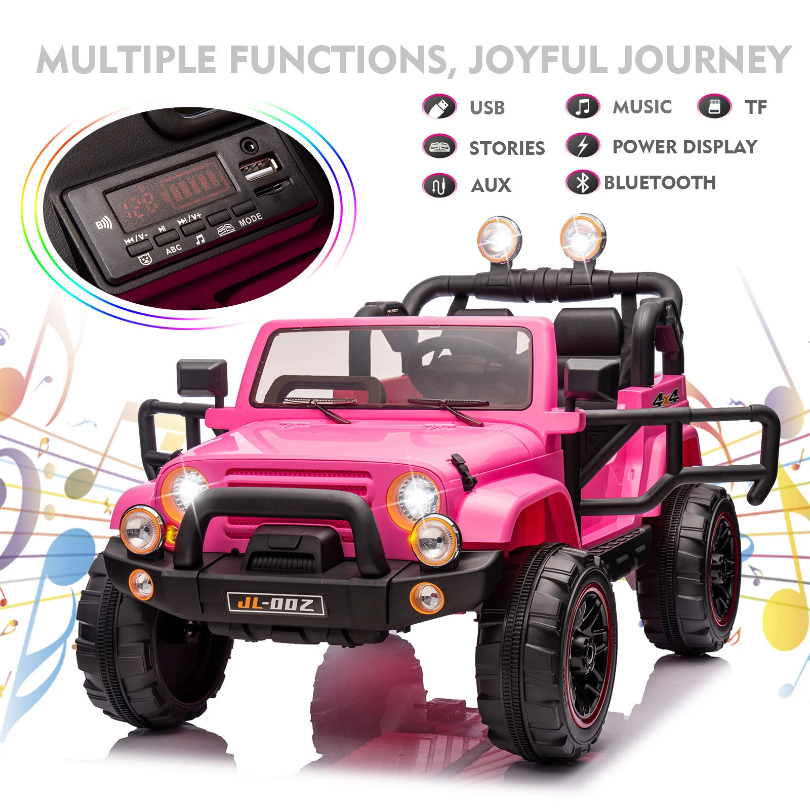 12V Pink Electric Kids Ride-On Car Toy with 3 Speeds, LED Lights, MP3 Player, and Remote Control - Image 3
