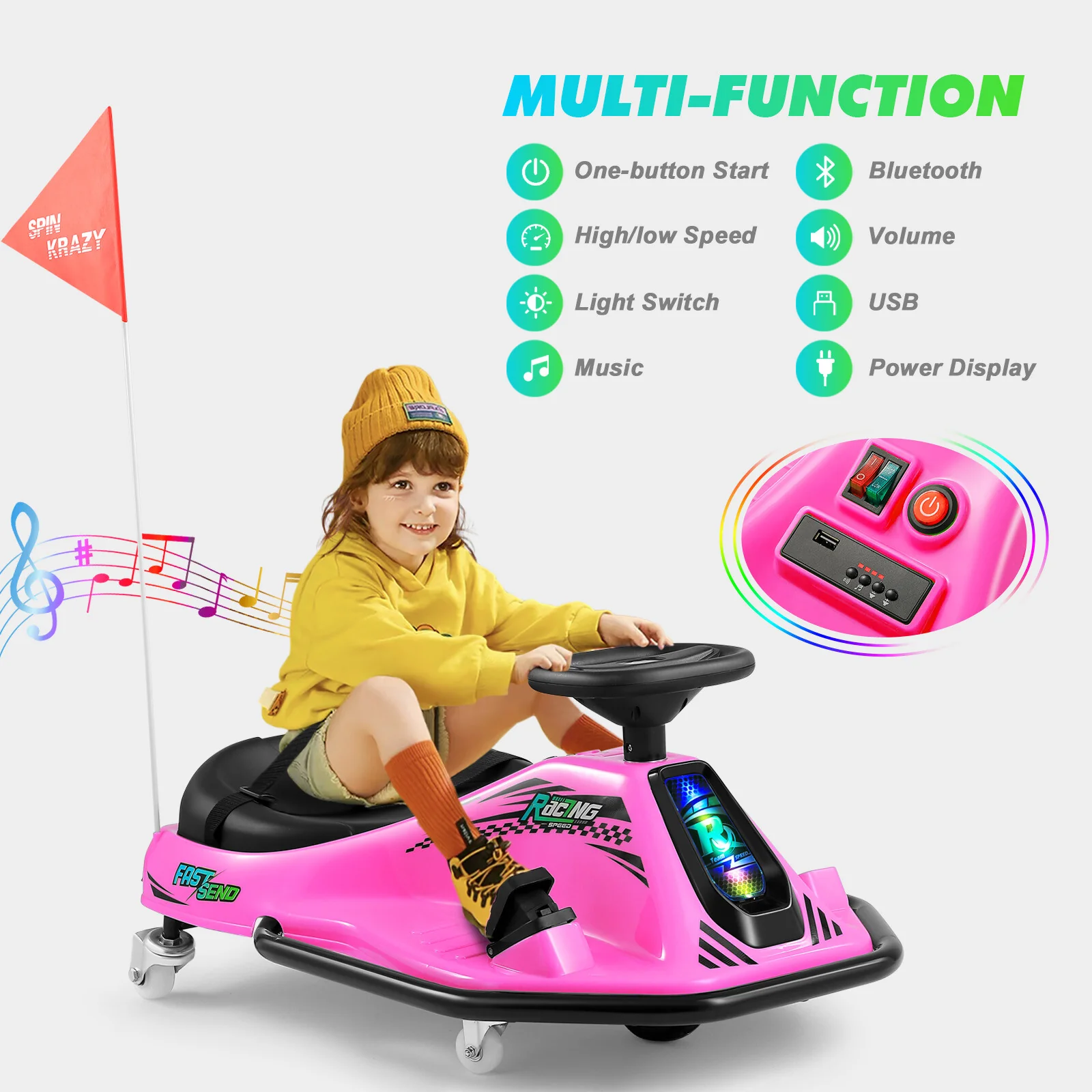 24V Pink Electric Kids Drifting Ride-On Car with 360° Rotation - Image 6