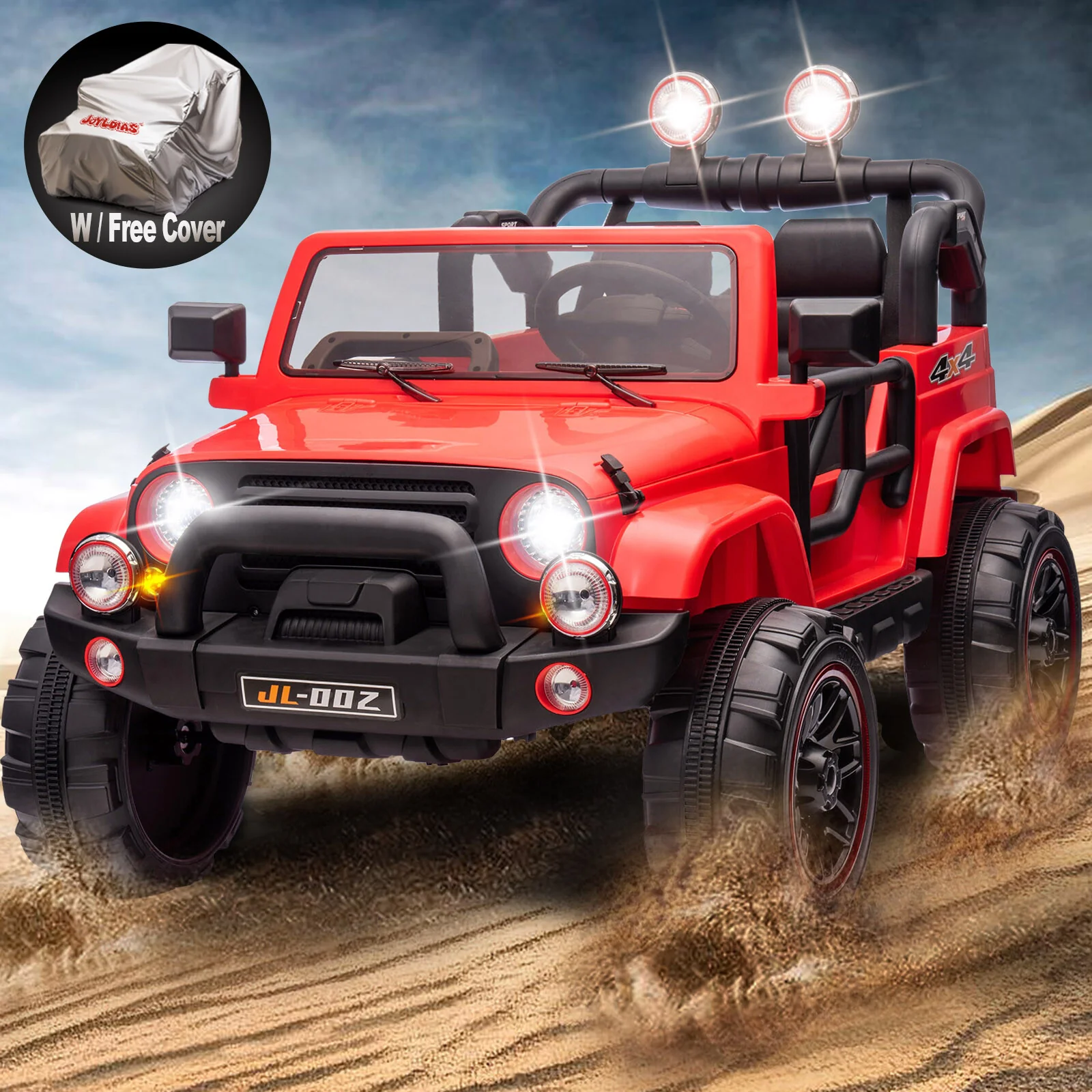 12V Red Electric Battery-Powered Kids Ride-On Truck with LED Lights, MP3, and Remote Control
