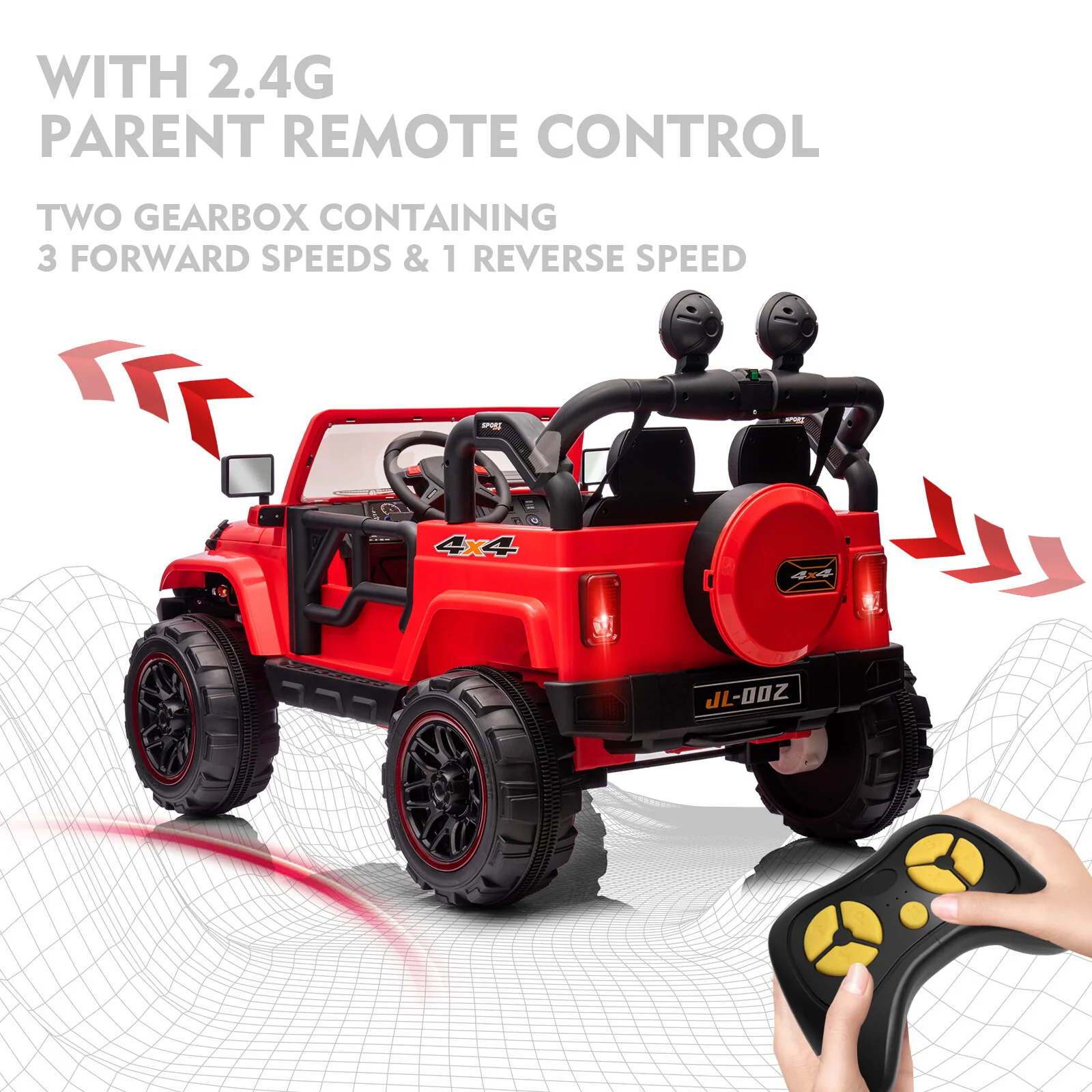 12V Red Electric Battery-Powered Kids Ride-On Truck with LED Lights, MP3, and Remote Control - Image 6