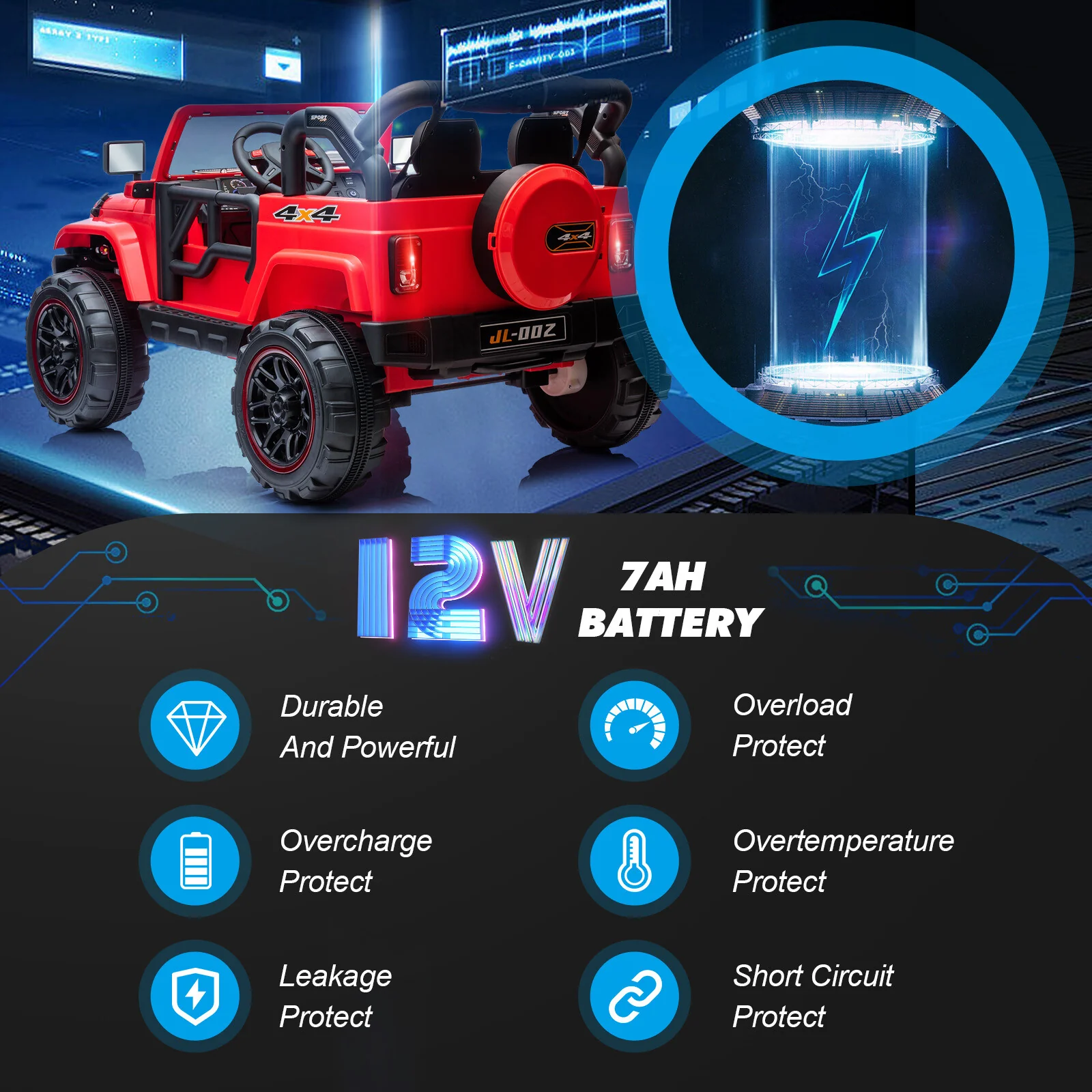 12V Red Electric Battery-Powered Kids Ride-On Truck with LED Lights, MP3, and Remote Control - Image 8