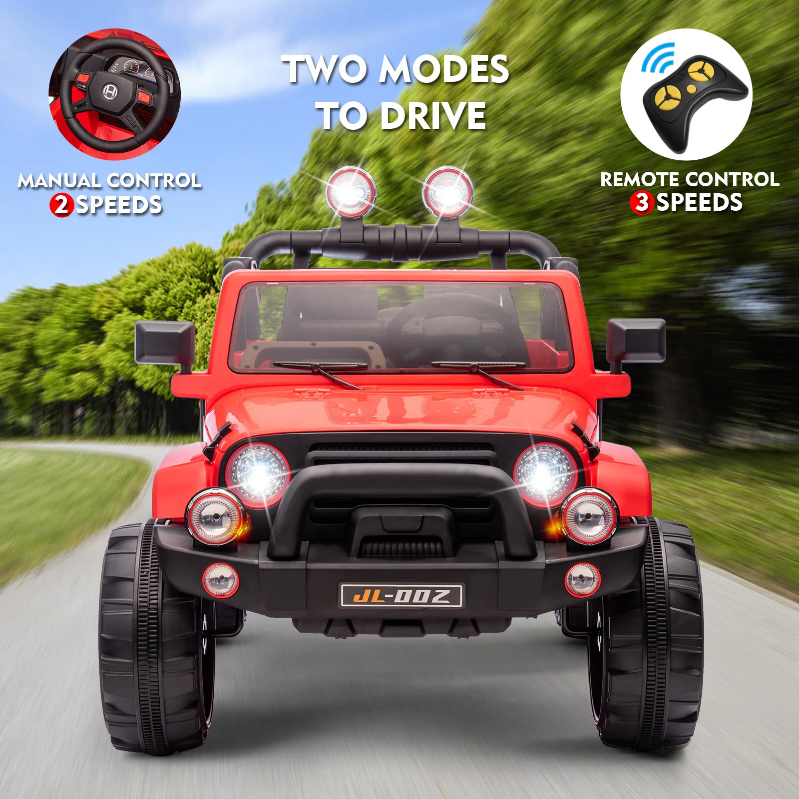 Red 12V Electric Kids Ride-On Truck with 3 Speeds, MP3, LED Lights, Cover, and Remote Control - Image 12