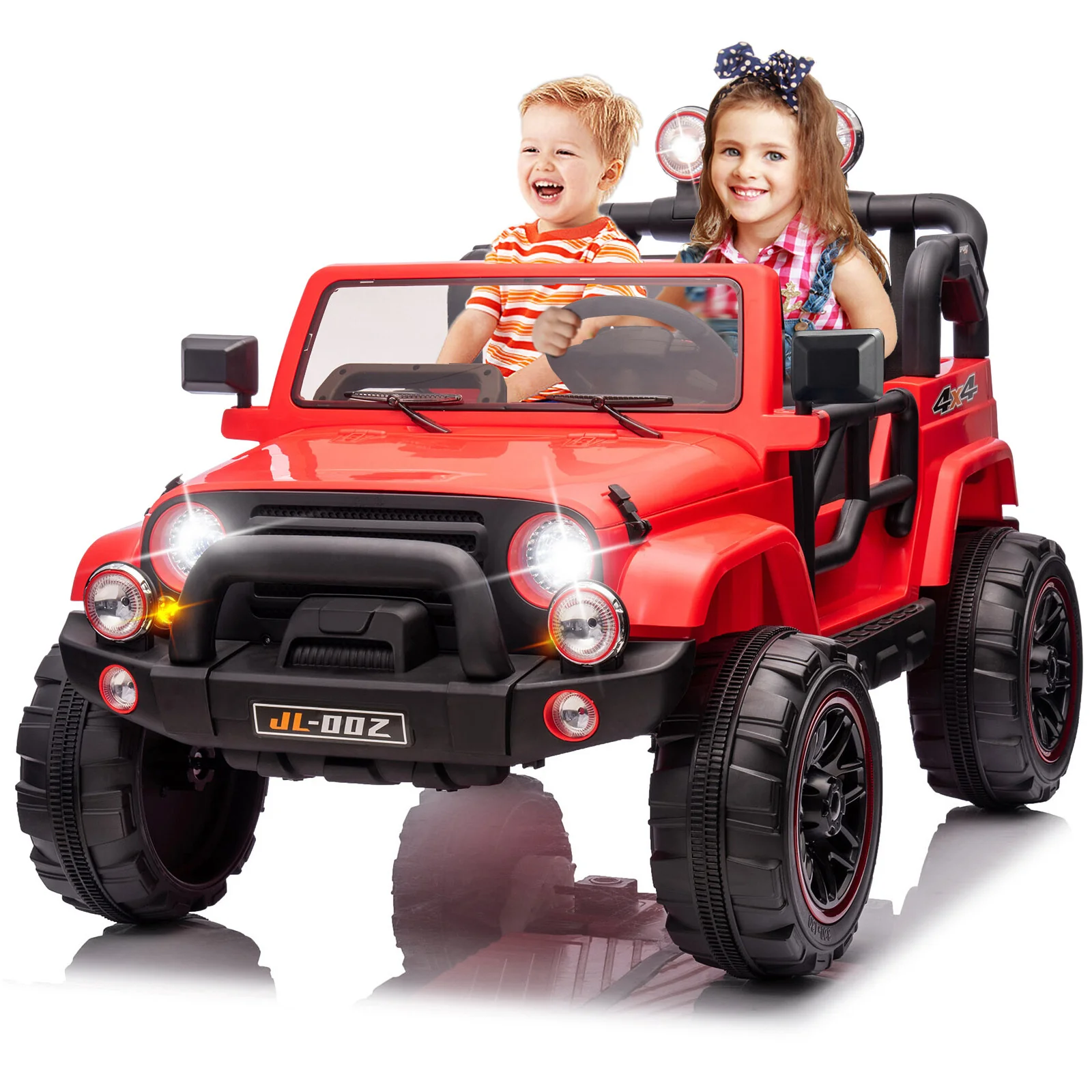 Red 12V Electric Kids Ride-On Truck with 3 Speeds, MP3, LED Lights, Cover, and Remote Control - Image 2