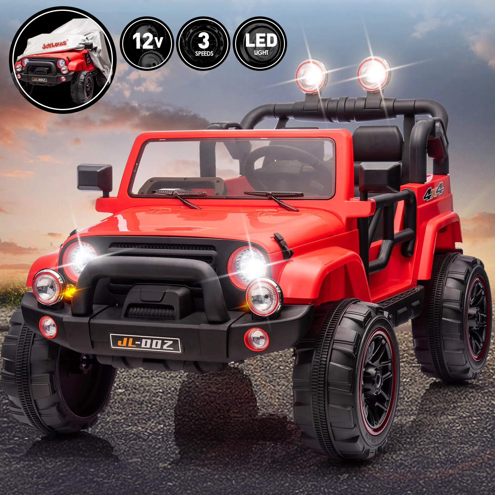 Red 12V Electric Kids Ride-On Truck with 3 Speeds, MP3, LED Lights, Cover, and Remote Control - Image 24