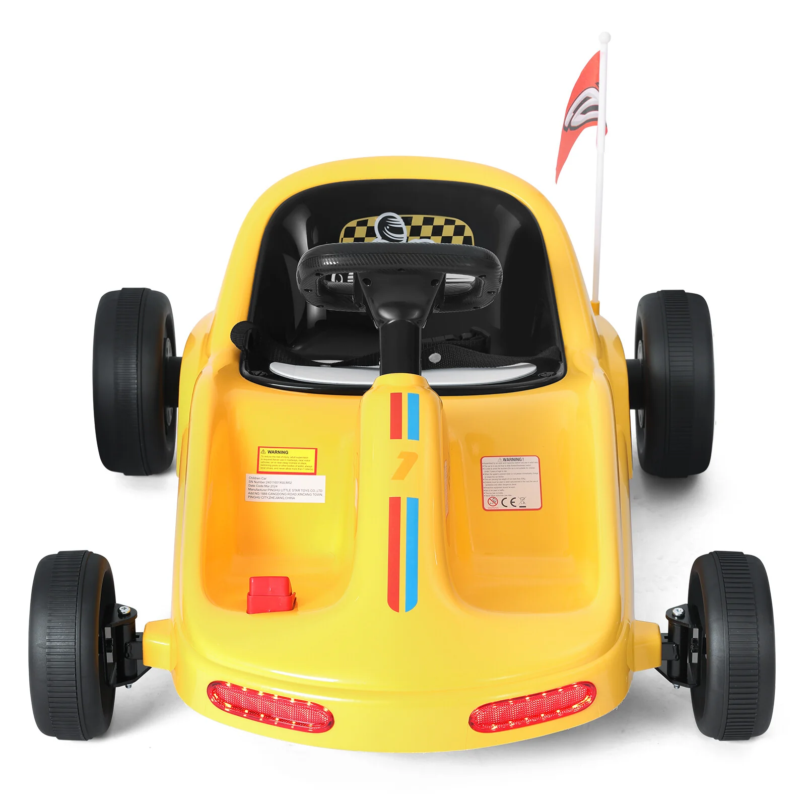 12V Battery-Powered Kids Ride-On Go Kart Car with Music and Remote Control, Red and Yellow - Image 3