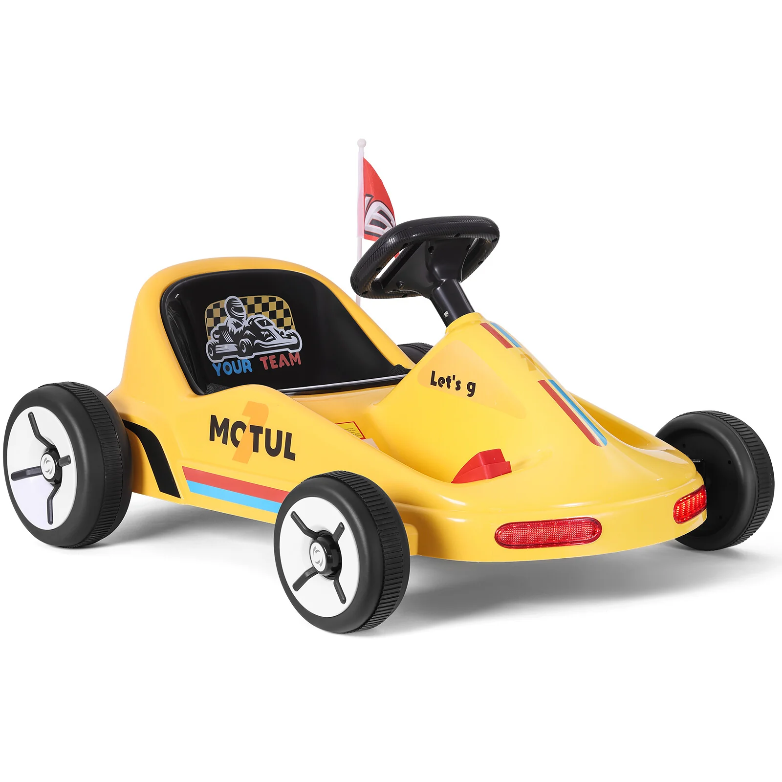 Yellow 12V Battery-Powered Kids Ride-On Go-Kart Car with 3 Speeds, Music, and Remote Control - Image 15