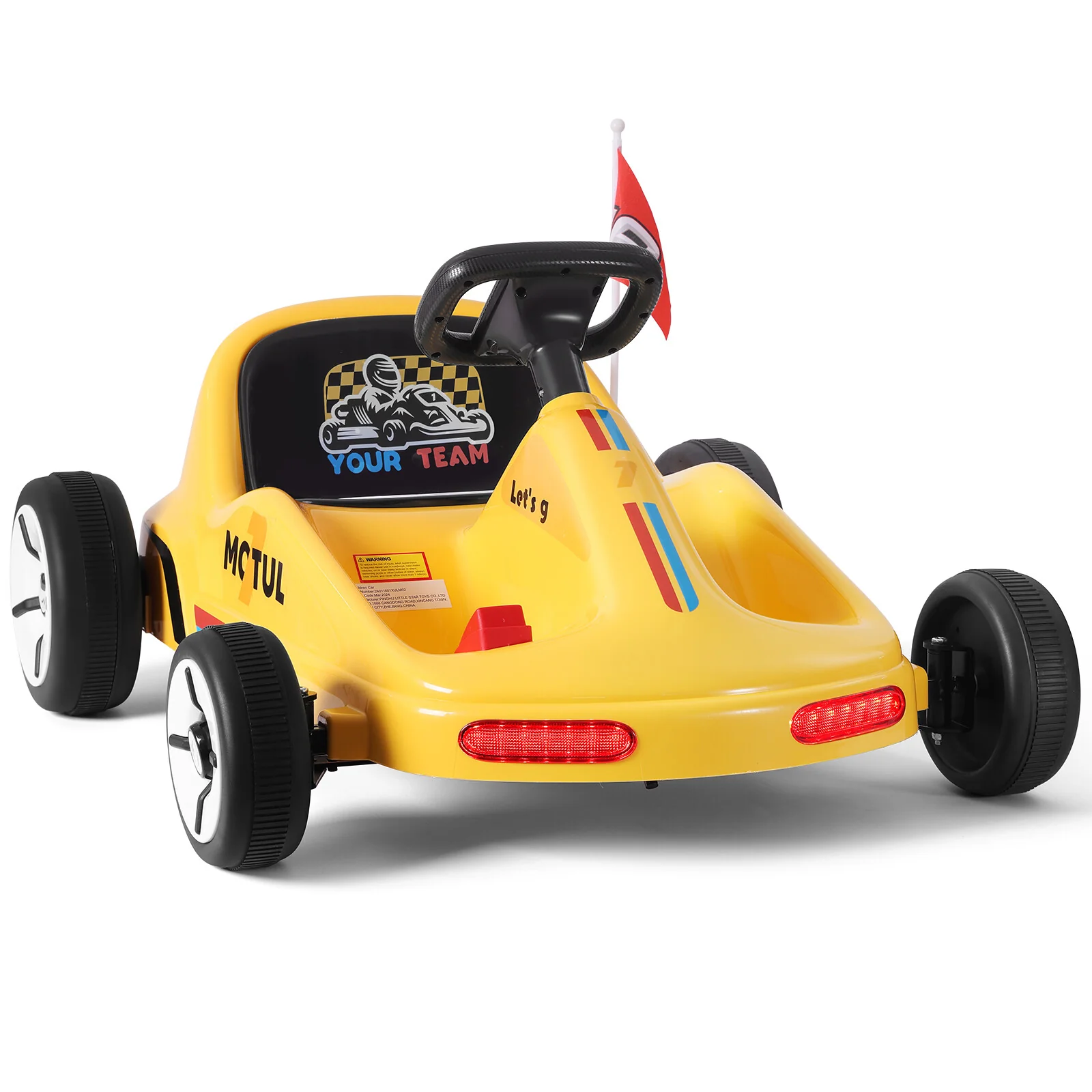 Yellow 12V Battery-Powered Kids Ride-On Go-Kart Car with 3 Speeds, Music, and Remote Control - Image 16