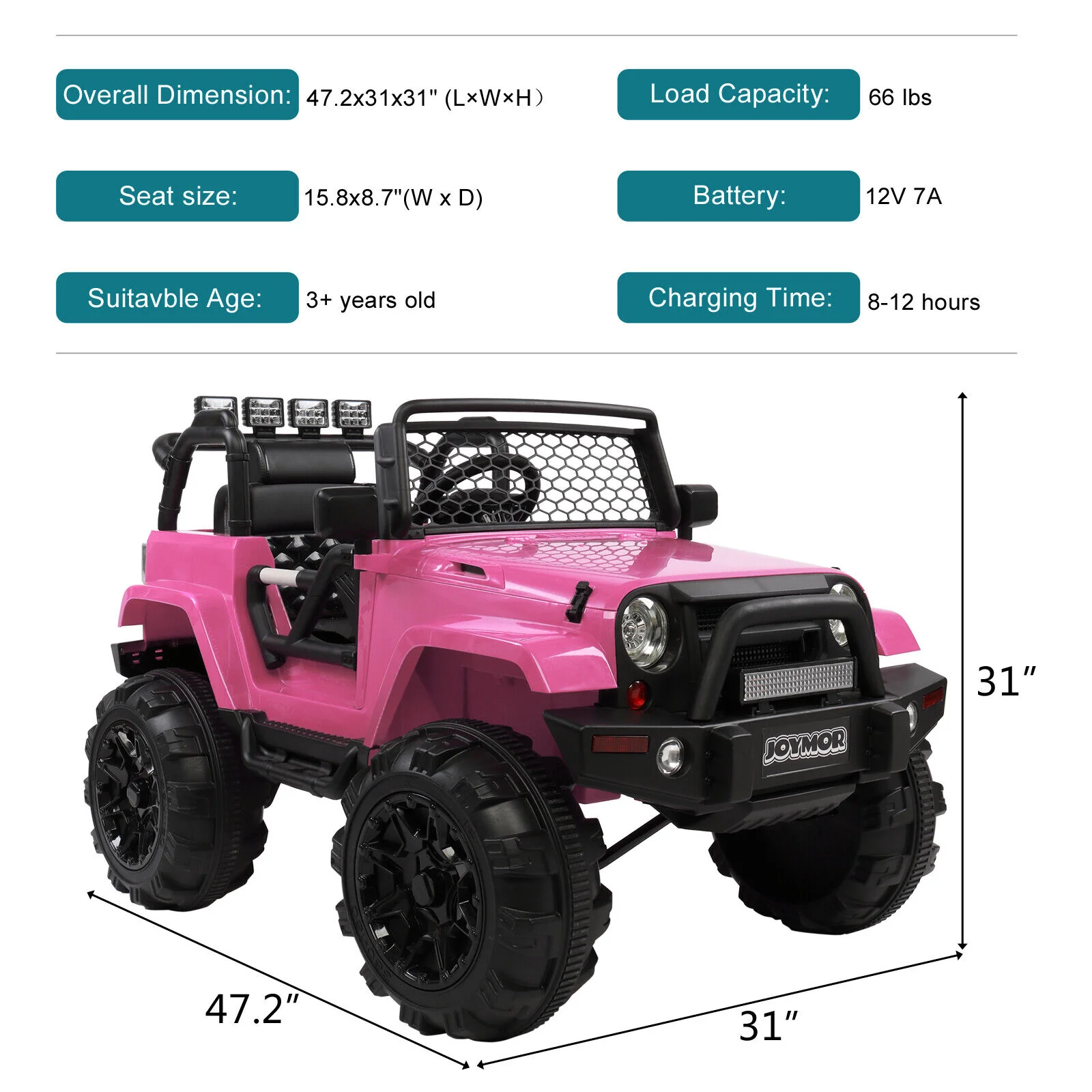 JOYMOR 12V Kids Ride on Truck with Remote Control, Spring Suspension, Music, and Horn - Image 6