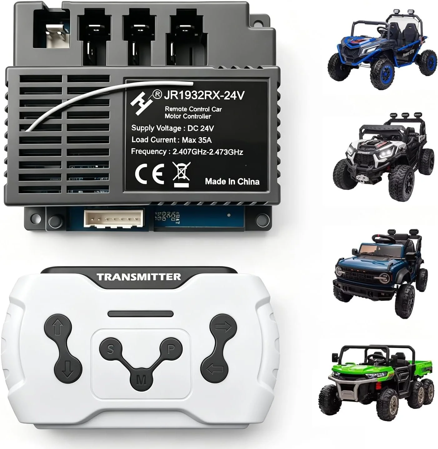 24V Power Wheels Receiver Control Box with 2.4G Remote Control System