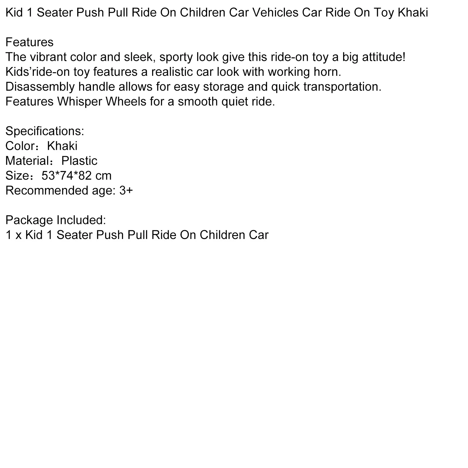 Khaki 1-Seater Push and Pull Ride-On Car Toy for Kids - Image 10