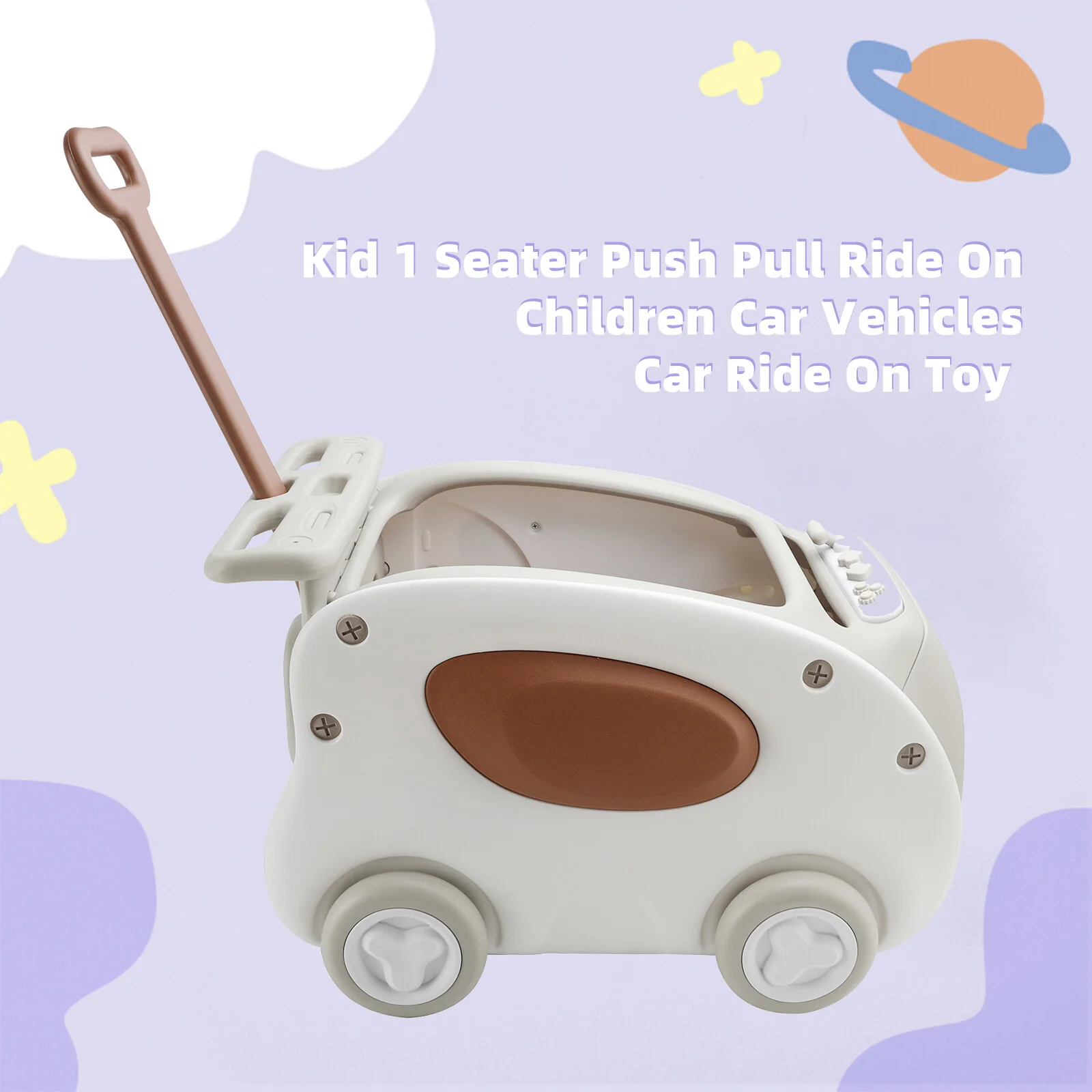 Kids 1-Seater Push and Pull Ride-On Toy Car in Khaki