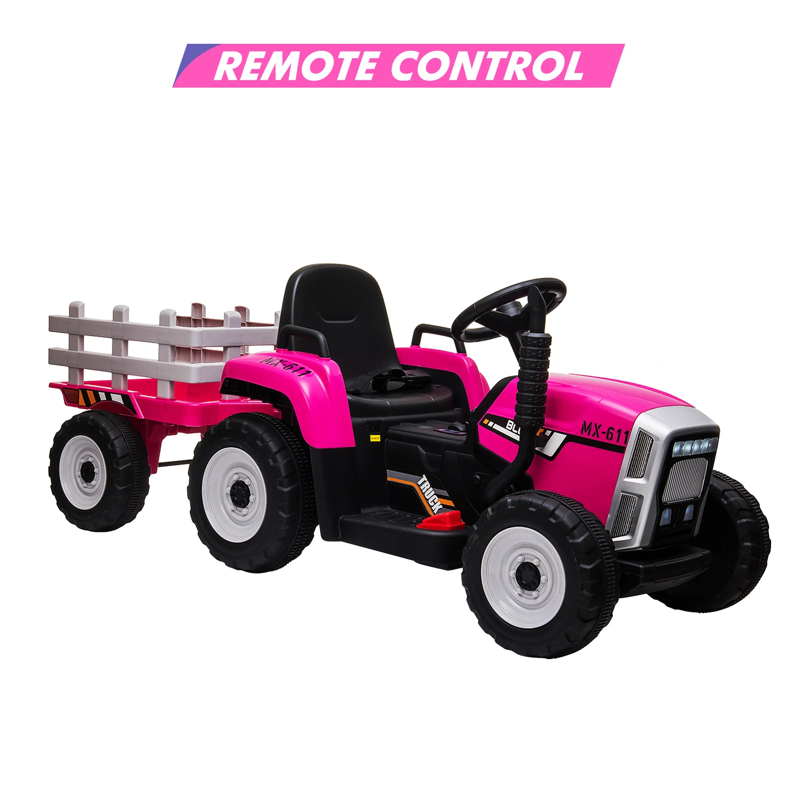 Kids Electric Tractor with Trailer for Ages 3-6, Remote Control, Gear Shift, MP3, LED Lights, USB Port - Image 2
