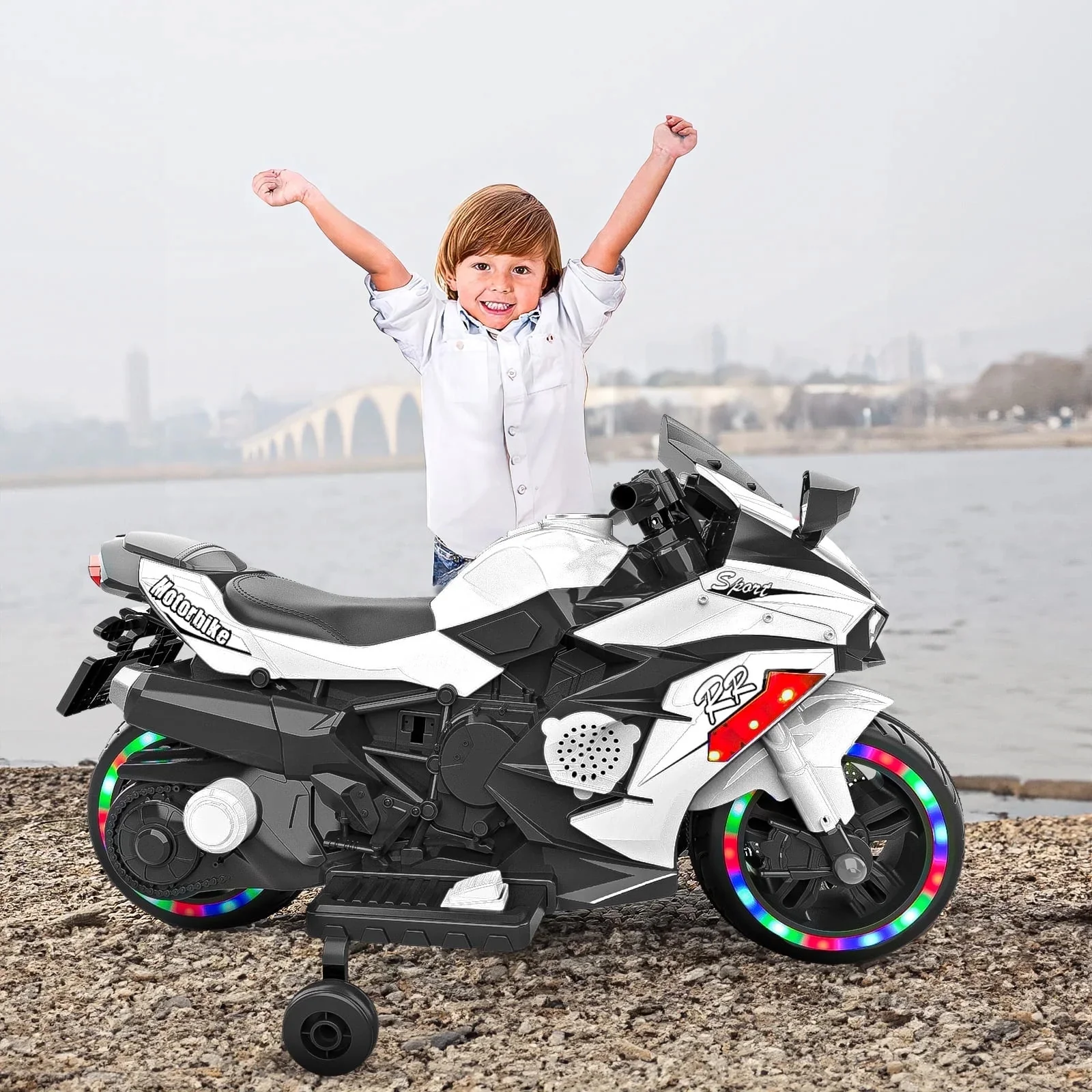 12V Battery-Powered Kids Ride-On Motorcycle with Headlight
