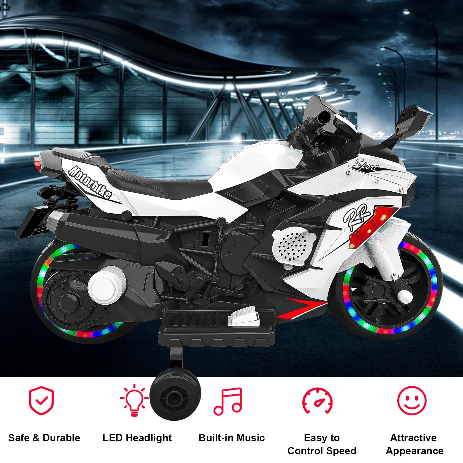 12V Battery-Powered Kids Ride-On Motorcycle with Headlight - Image 3