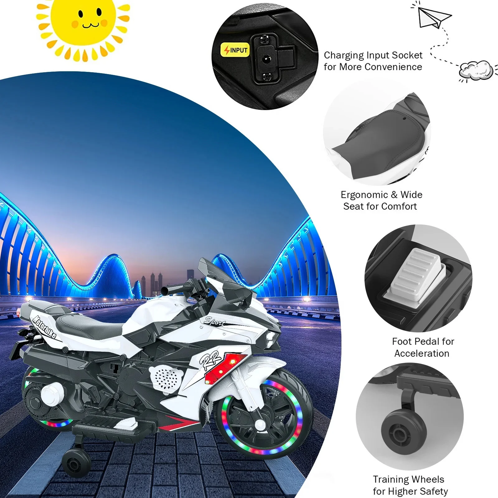 12V Battery-Powered Kids Ride-On Motorcycle with Headlight - Image 5