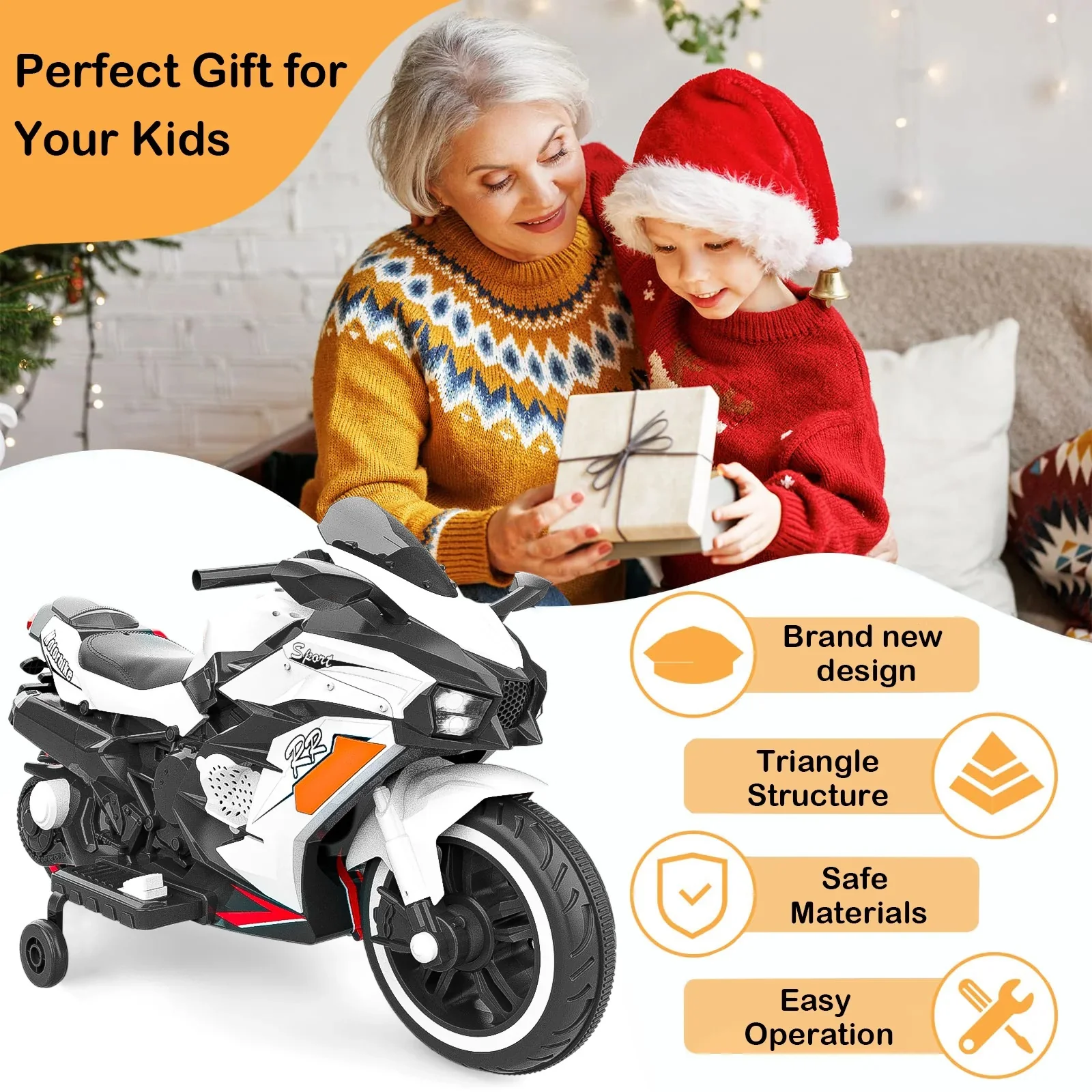 12V Battery-Powered Kids Ride-On Motorcycle with Headlight - Image 6
