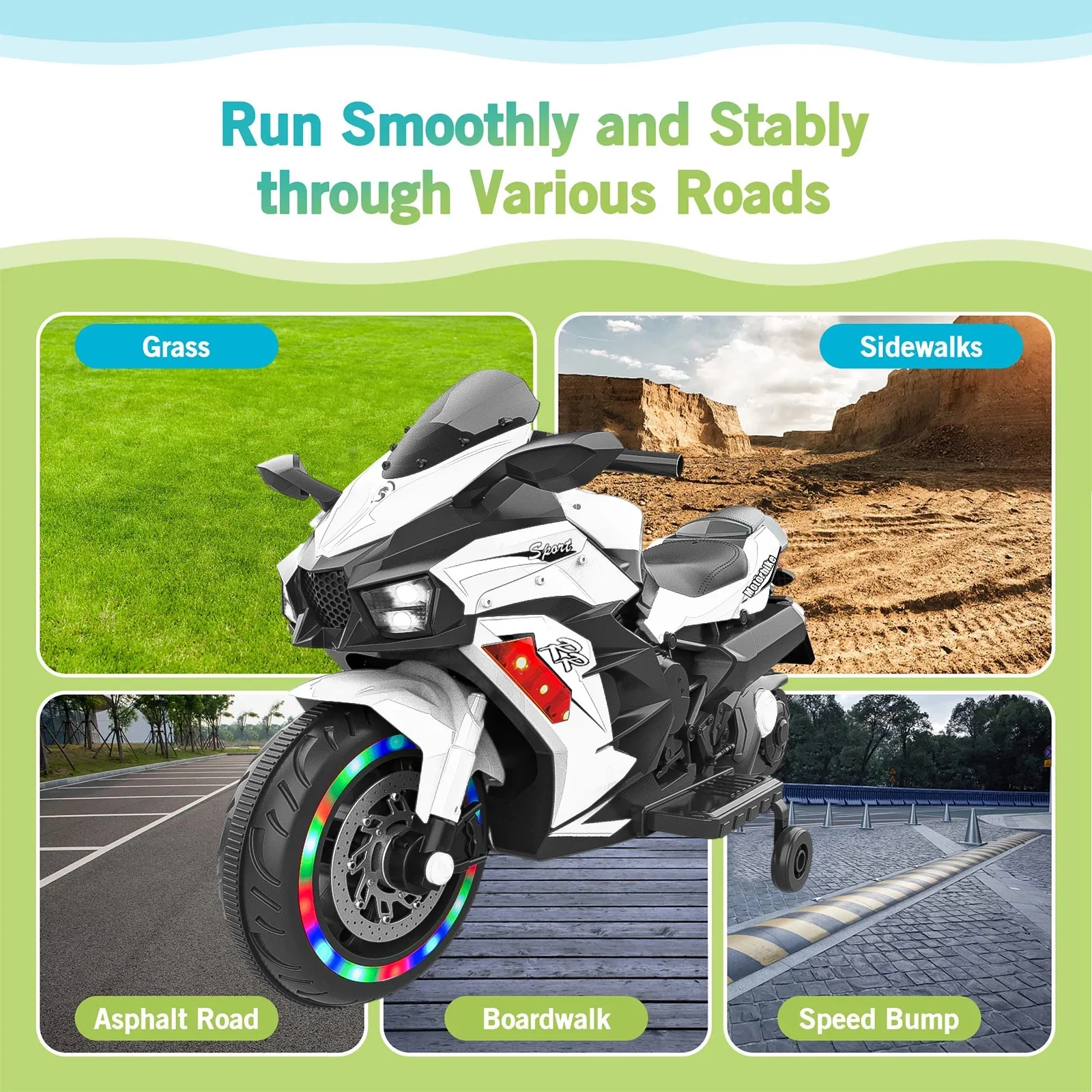 12V Battery-Powered Kids Ride-On Motorcycle with Headlight - Image 7