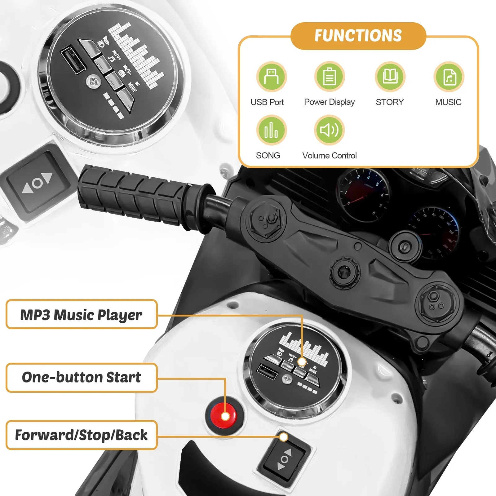 12V Battery-Powered Kids Ride-On Motorcycle with Headlight - Image 8