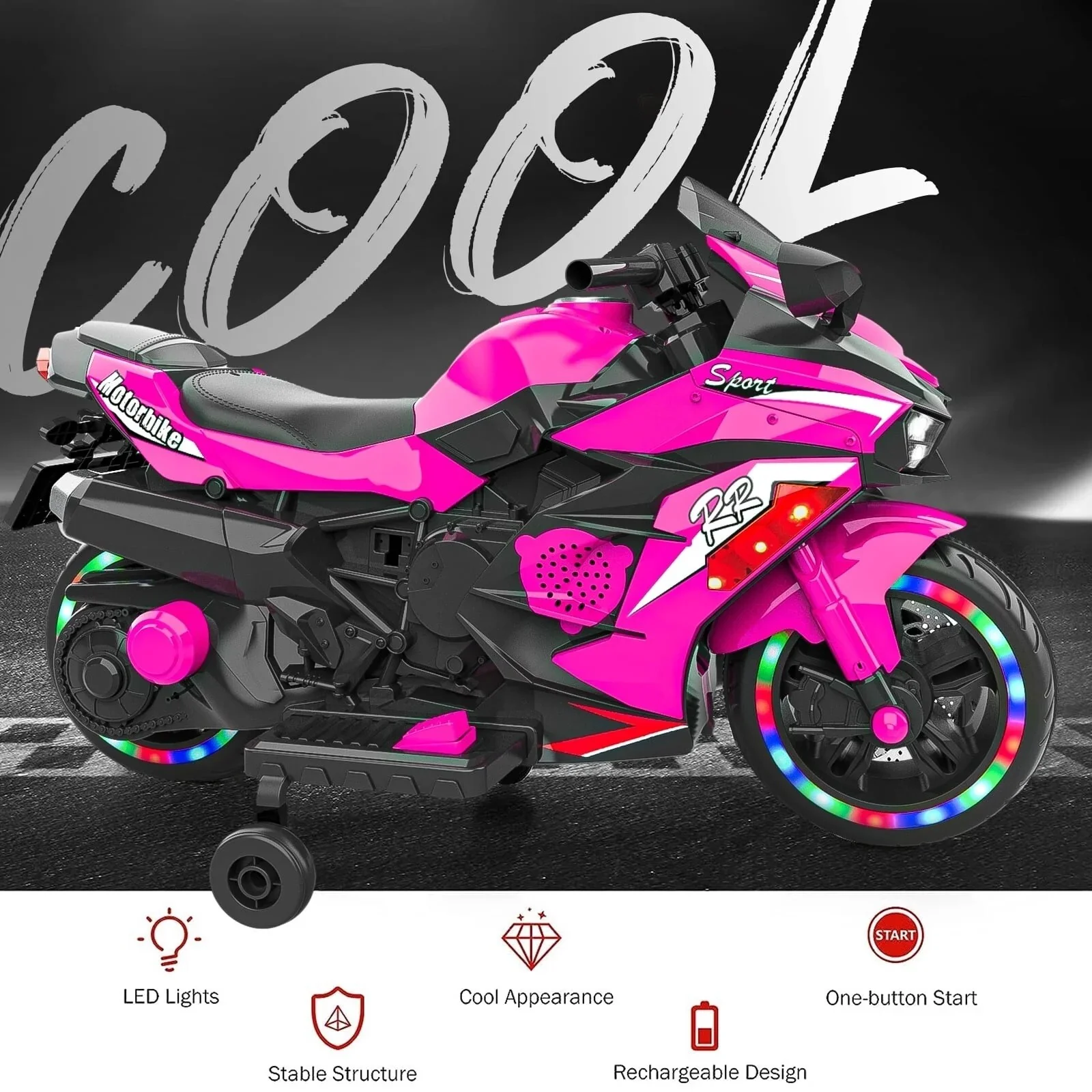 12V Battery-Powered Kids Ride-On Motorcycle with Headlight