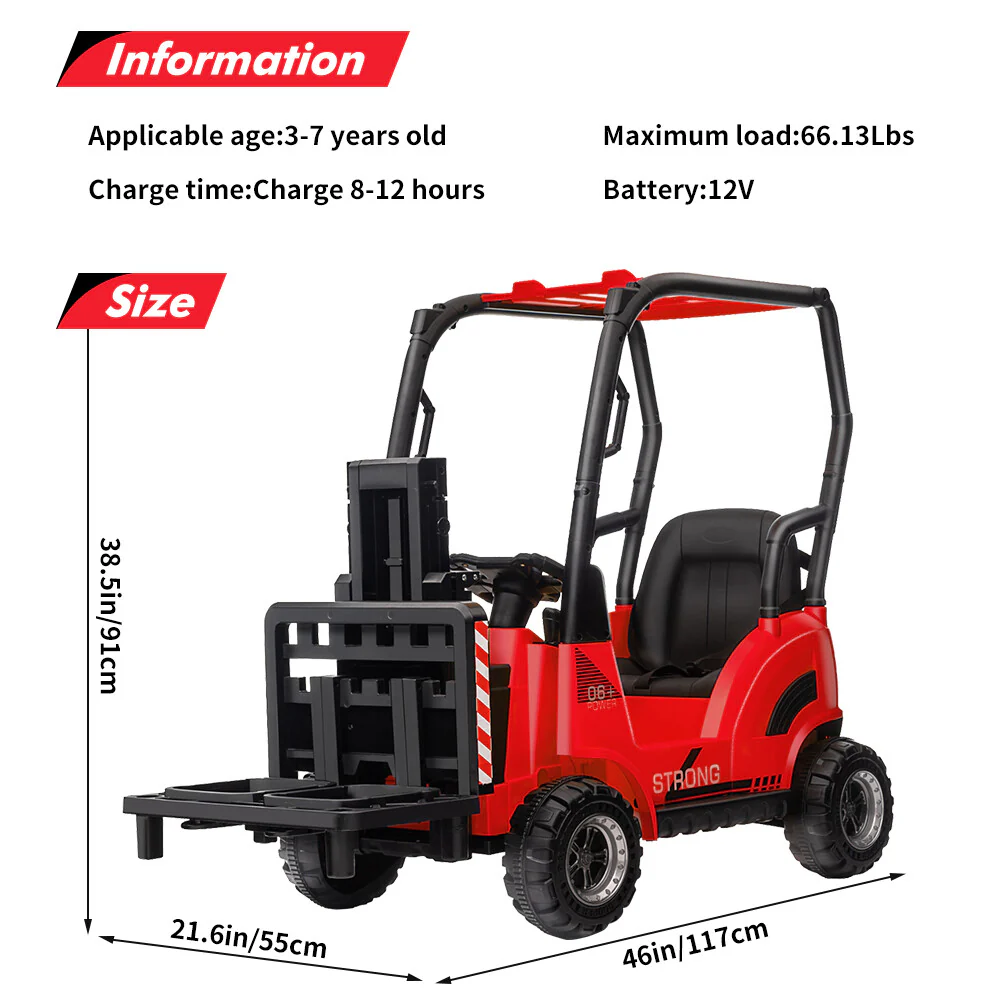 Kids Ride-On Forklift Car with Tent, Remote Control, Liftable Fork and Pallet, Music, and USB Port - Image 5