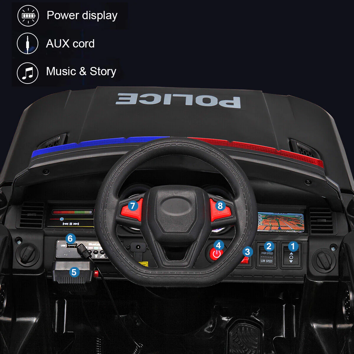 Kid Ride on Police Car with Parental Remote Control - 12V Battery Powered Electric Truck - Image 11