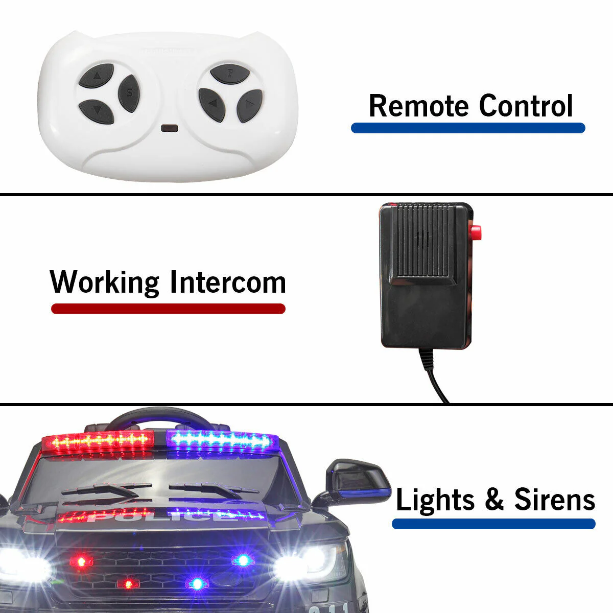 Kid Ride on Police Car with Parental Remote Control - 12V Battery Powered Electric Truck - Image 6