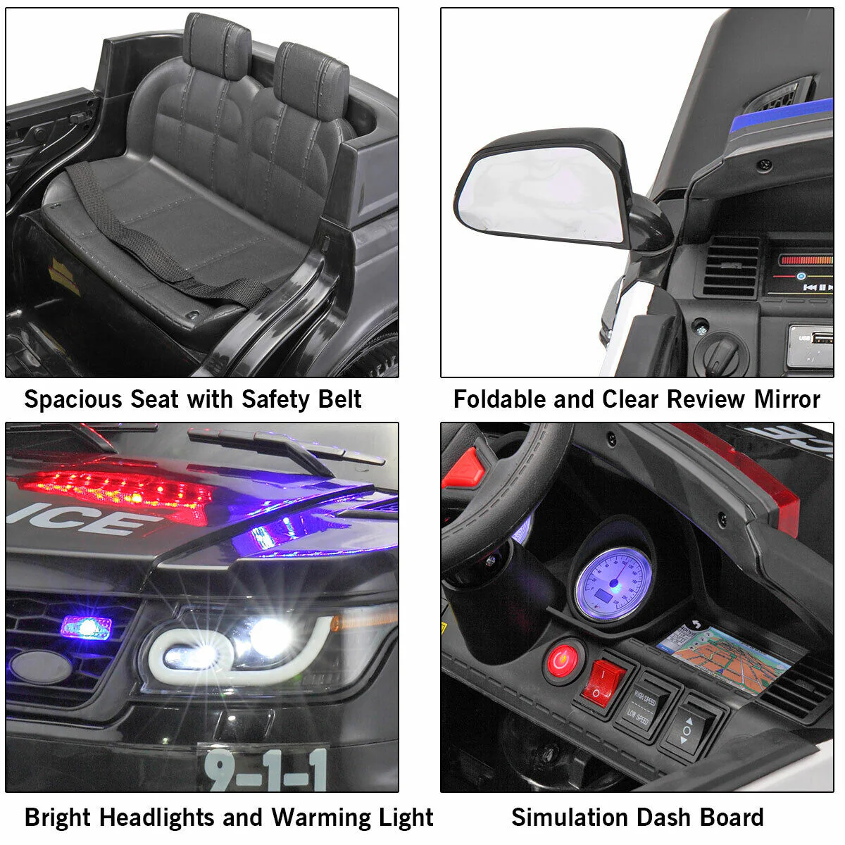 Kid Ride on Police Car with Parental Remote Control - 12V Battery Powered Electric Truck - Image 7