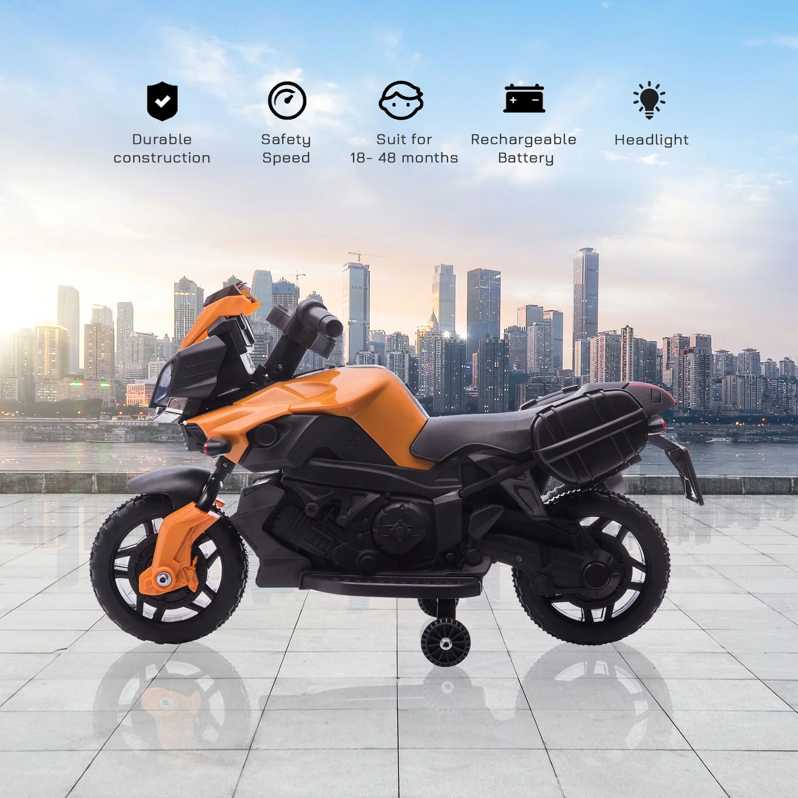 Kids Electric Motorcycle with 6V Rechargeable Battery, Orange - Image 5