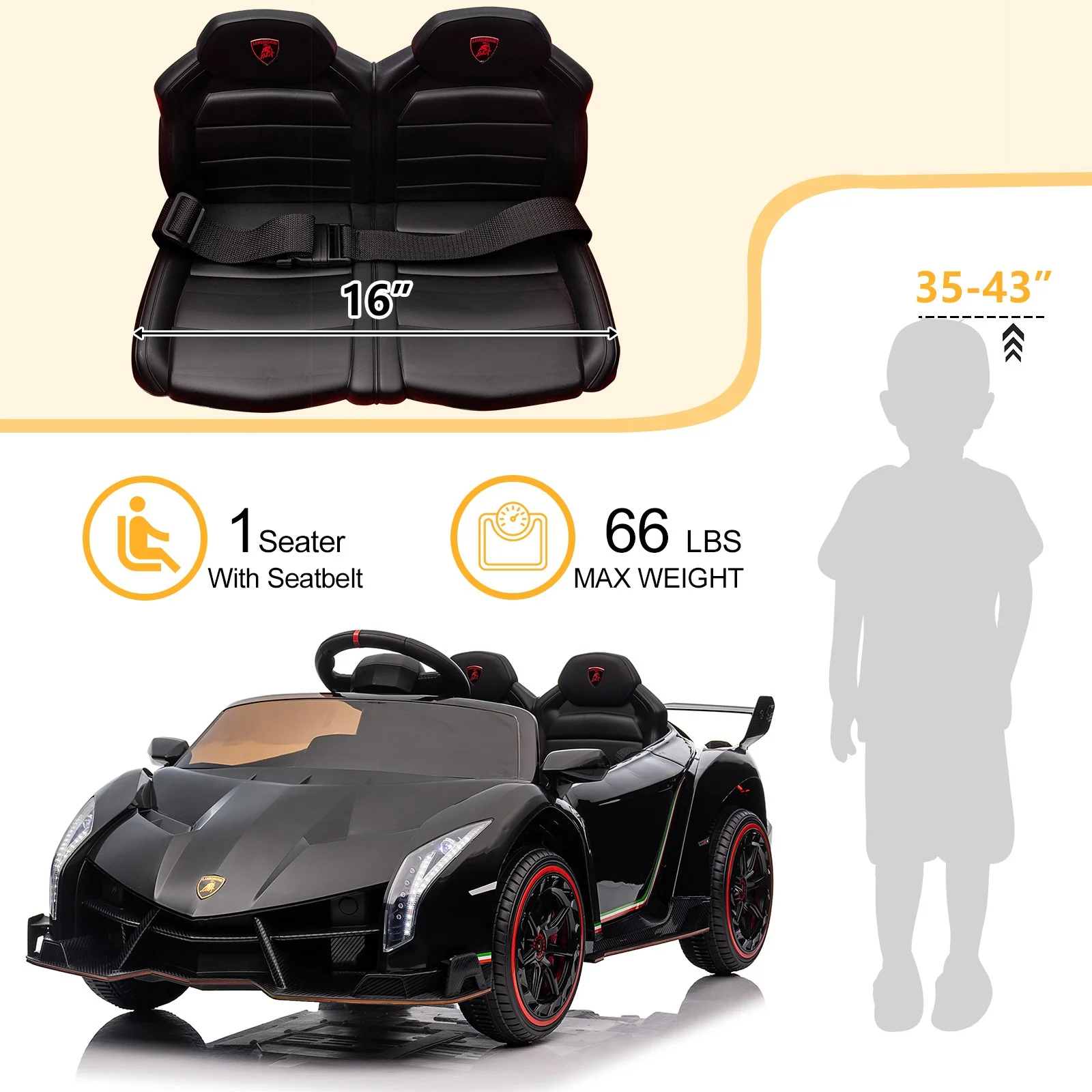 Licensed Lamborghini Veneno 12V Electric Ride-On Car Toy for Kids - Image 3