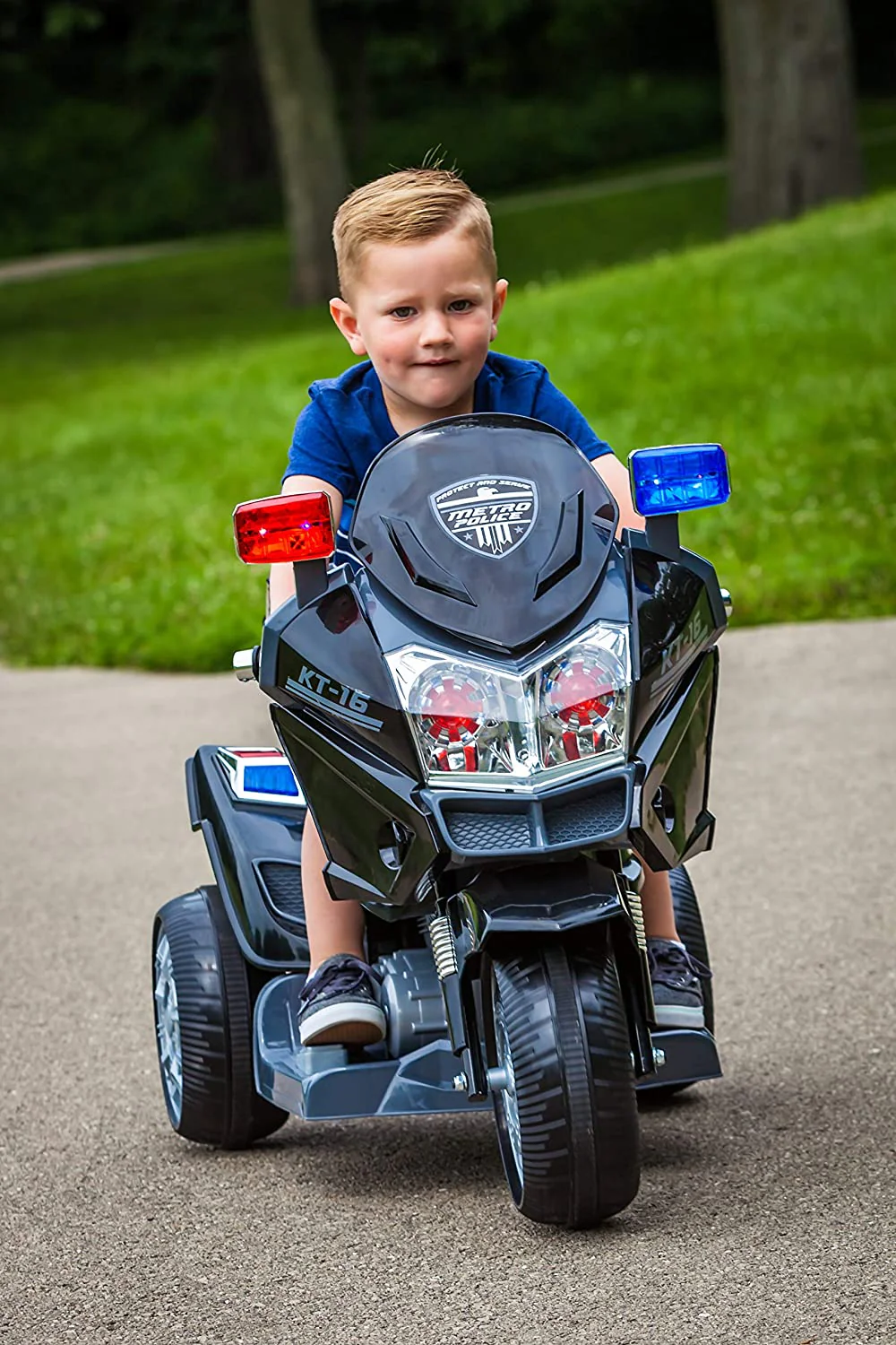 Kid Trax Police Rescue Motorcycle 6V Battery-Powered Ride-On Toy in Black - Image 4