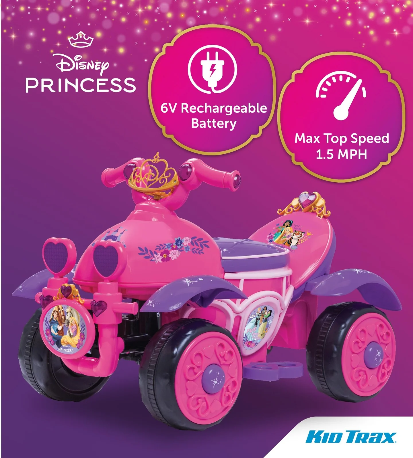 Disney Princess 6V Electric Quad for Toddlers - Pink - Image 6