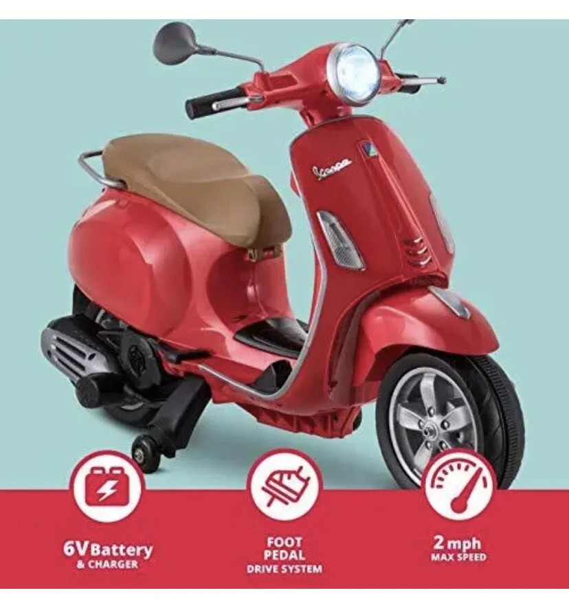 Electric Toddler Ride-On Vespa Scooter for Ages 3-5, 6 Volt Battery Powered - Image 3