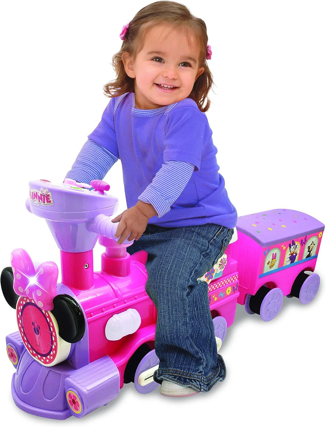 Minnie Mouse Ride-On Train Set with Caboose and Track for Kids - Image 3