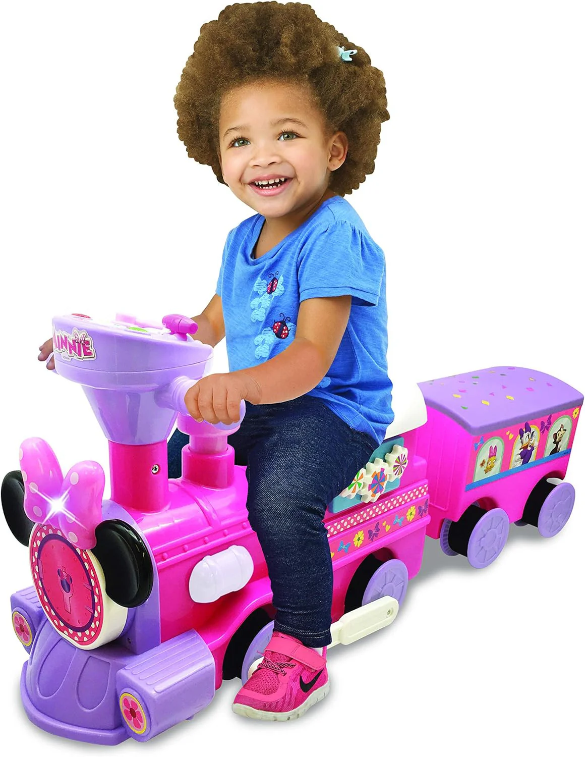 Minnie Mouse Ride-On Train Set with Caboose and Track for Kids - Image 7