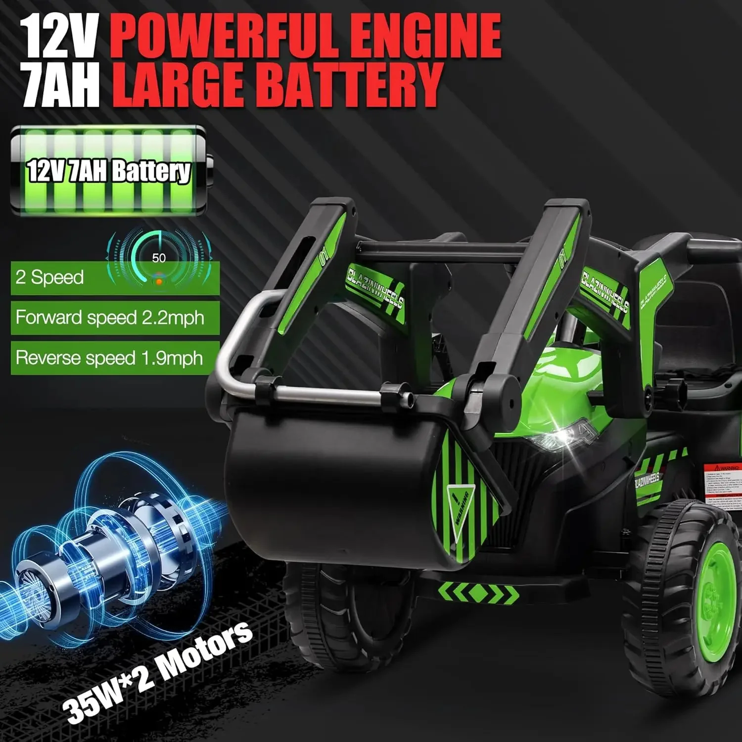 12V Kids Ride-On Excavator and Tractor with Detachable Trailer and Ride-On Car Set - Image 5