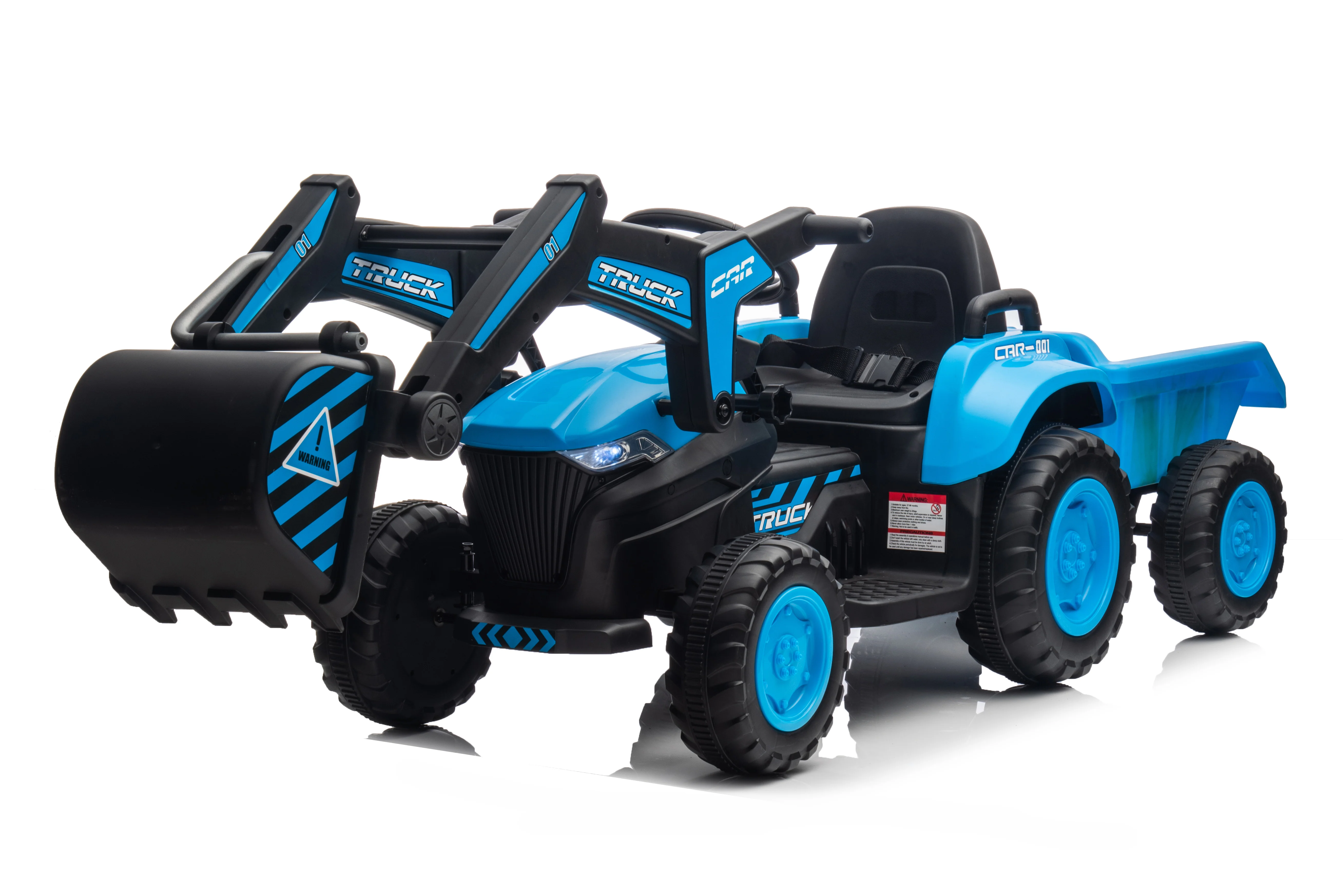 12V Kids Ride-On Excavator and Tractor with Remote Control, Digger, and LED Lights