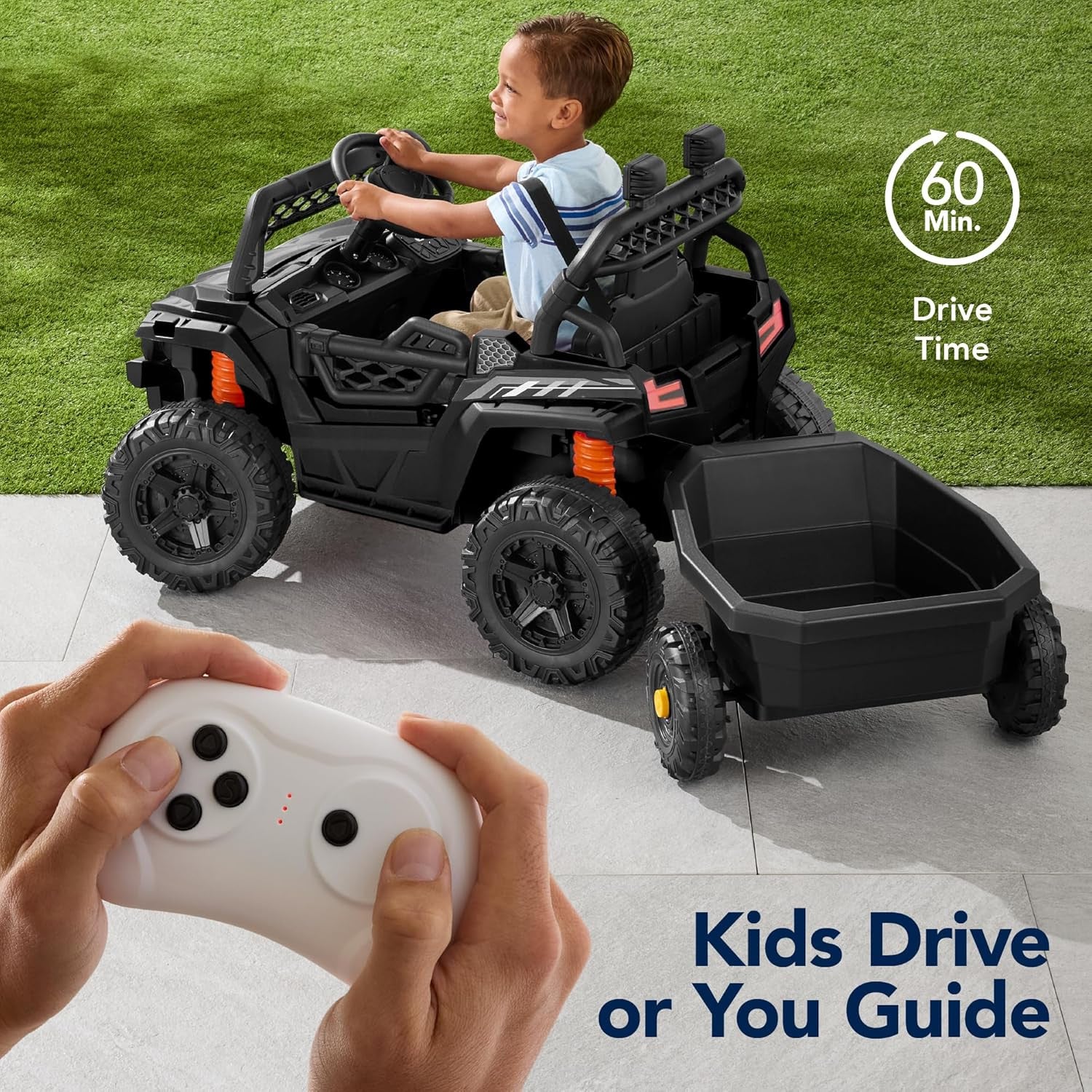12V Kids Electric Ride-On UTV Car with Trailer, Parent Remote Control and LED Lights - Image 3