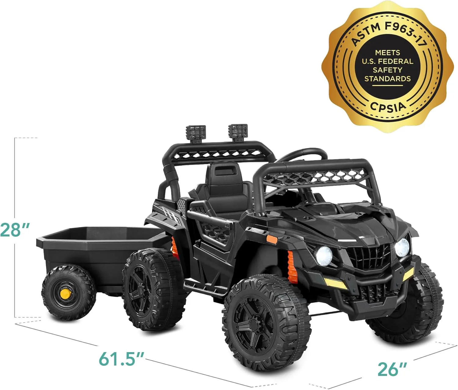 12V Kids Electric Ride-On UTV Car with Trailer, Parent Remote Control and LED Lights - Image 9