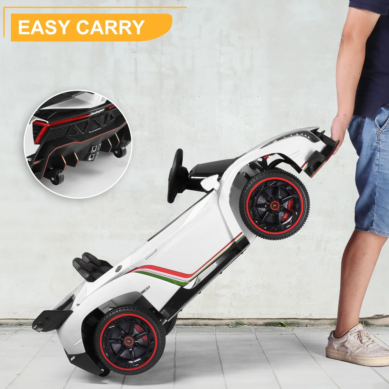 12V Licensed White Lamborghini Veneno Electric Ride-On Car for Kids with Remote - Image 11
