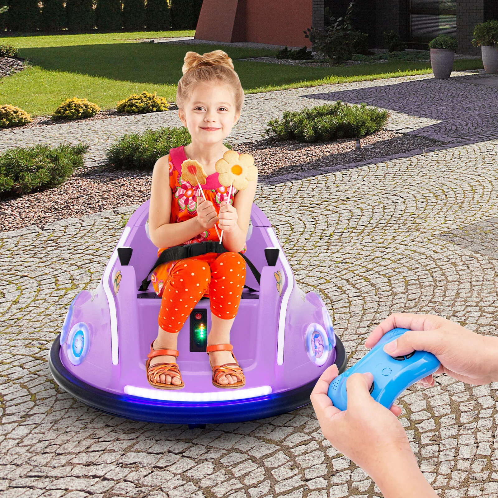 12V Kids Ride-On Bumper Car with Remote Control, Flashing LED Lights, and Music – Purple - Image 3