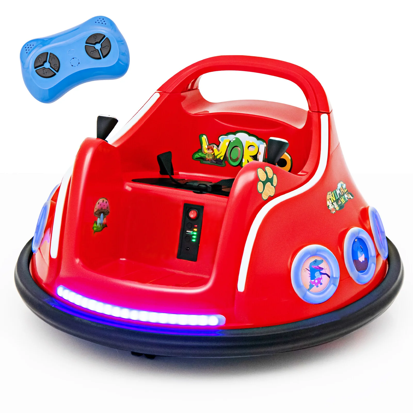12V Kids Ride-On Bumper Car with Remote Control, Flashing LED Lights, and Music - Red