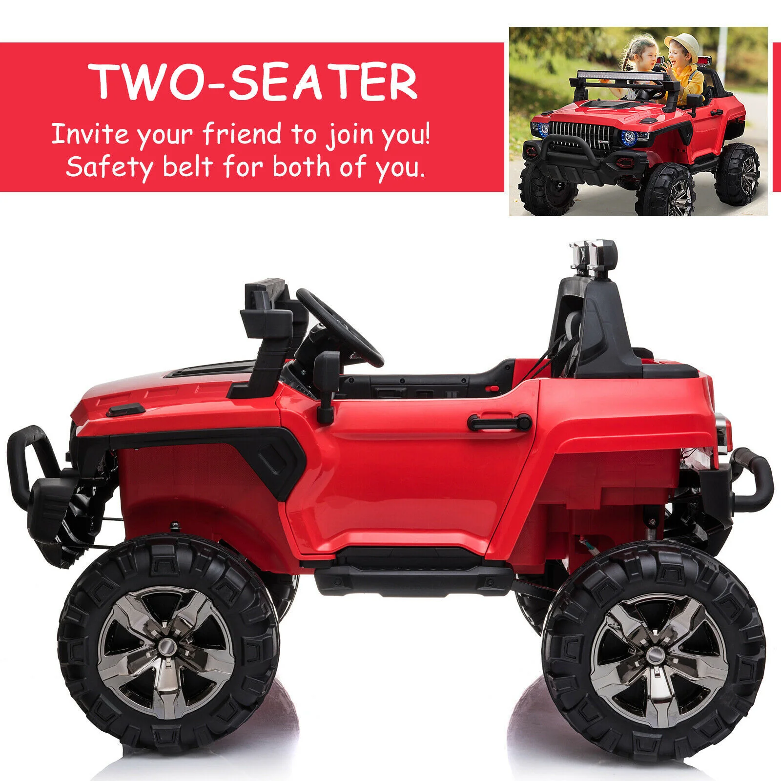 12V Kids Ride-On 2-Seat SUV Truck with Remote Control, 3 Speeds, and LED Lights - Image 5