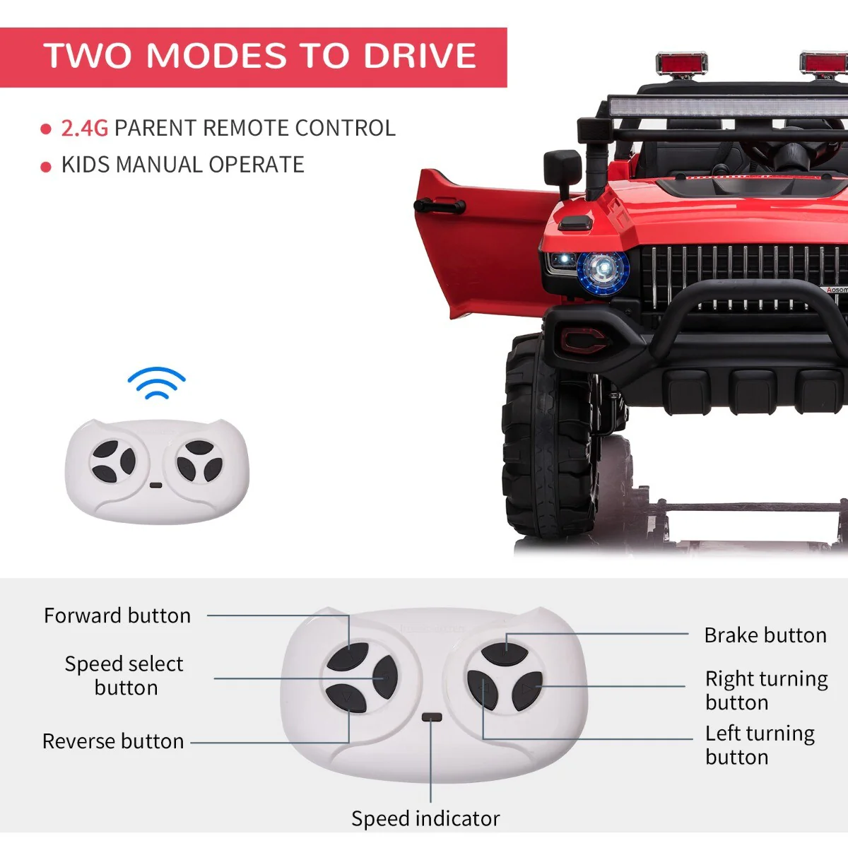 12V Kids Ride-On 2-Seat SUV Truck with Remote Control, 3 Speeds, and LED Lights - Image 7
