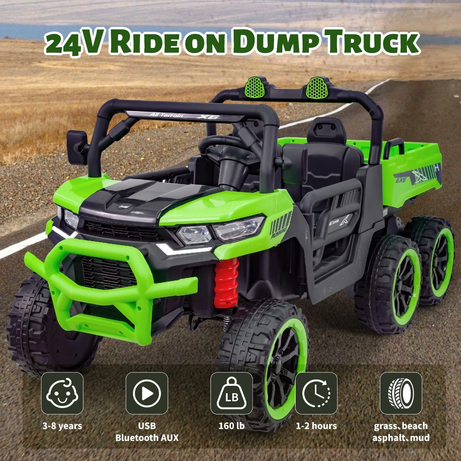 24V Electric 2-Seater Kids Ride-On Dump Truck 4WD Off-Road UTV with Remote and MP3 - Image 3