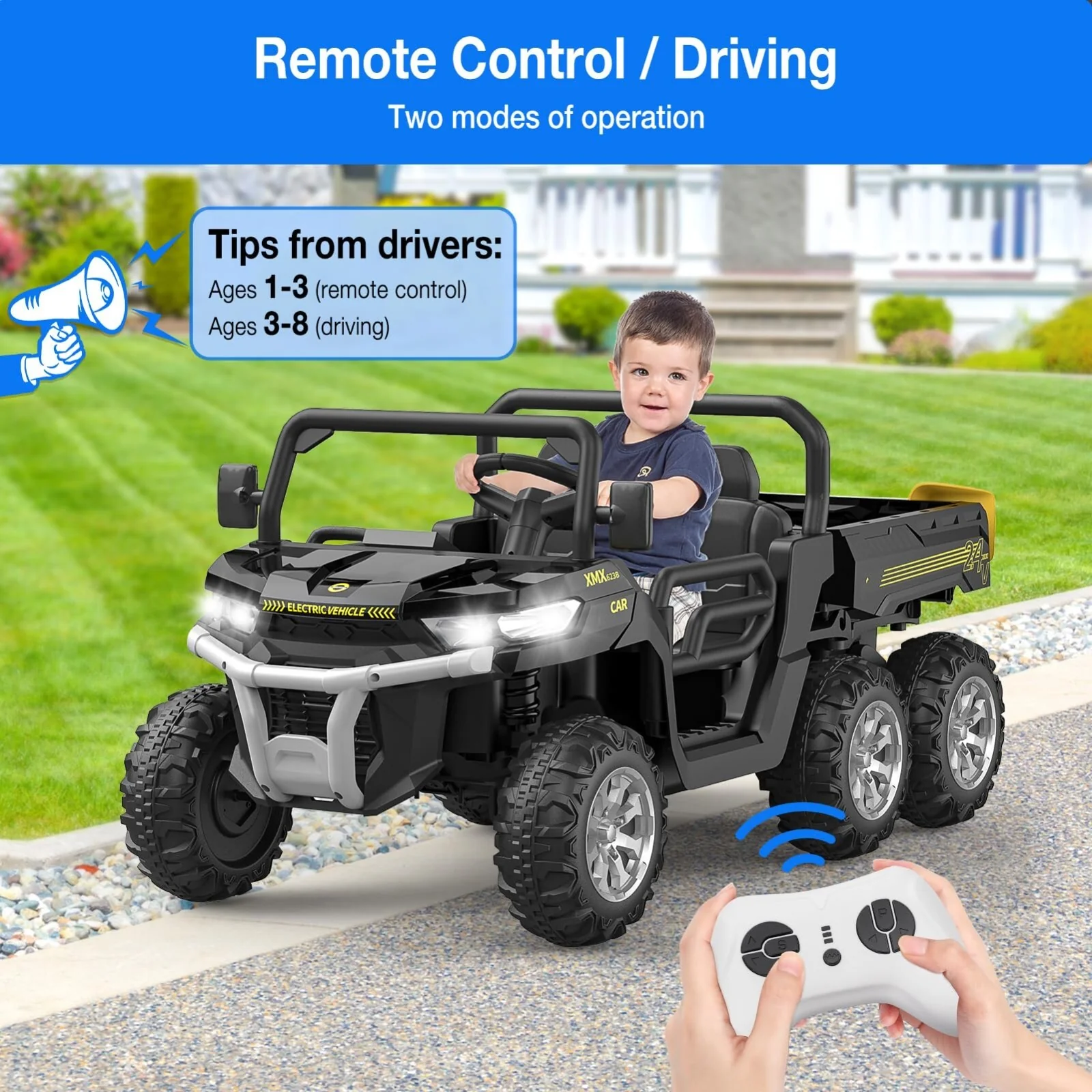 24V Electric 2-Seater Kids Ride-On Dump Truck 4WD UTV with Parental Remote and MP3 Player - Image 12