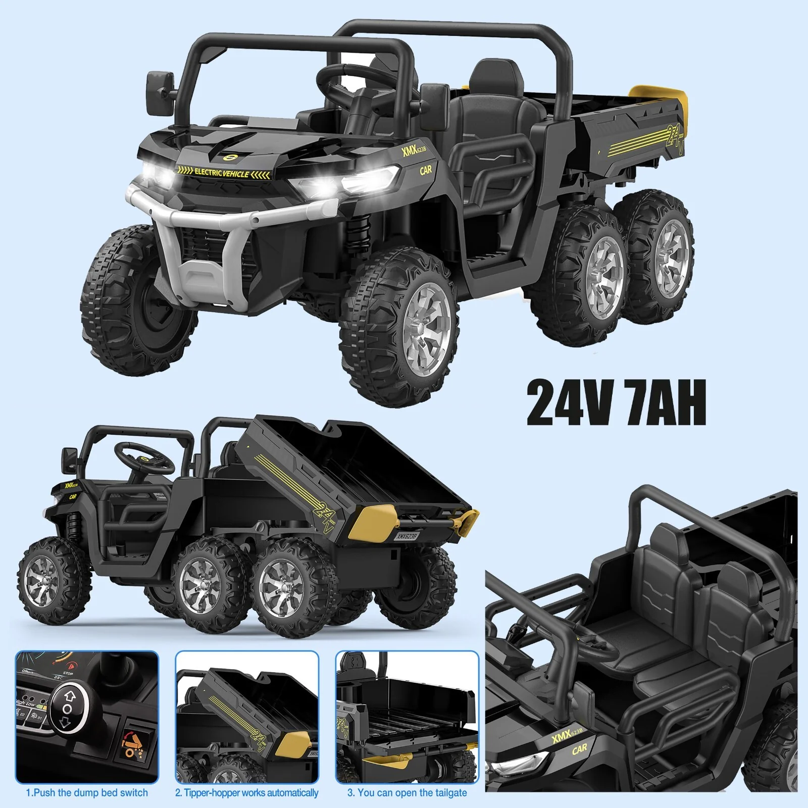 24V Electric 2-Seater Kids Ride-On Dump Truck 4WD UTV with Parental Remote and MP3 Player - Image 9