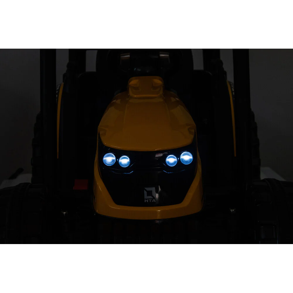 24V Kids Ride-On Tractor with Trailer, Ground Loader, Audio, and LED Lights in Yellow - Image 3