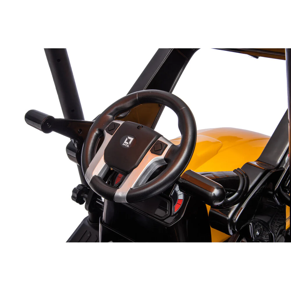 24V Kids Ride-On Tractor with Trailer, Ground Loader, Audio, and LED Lights in Yellow - Image 4
