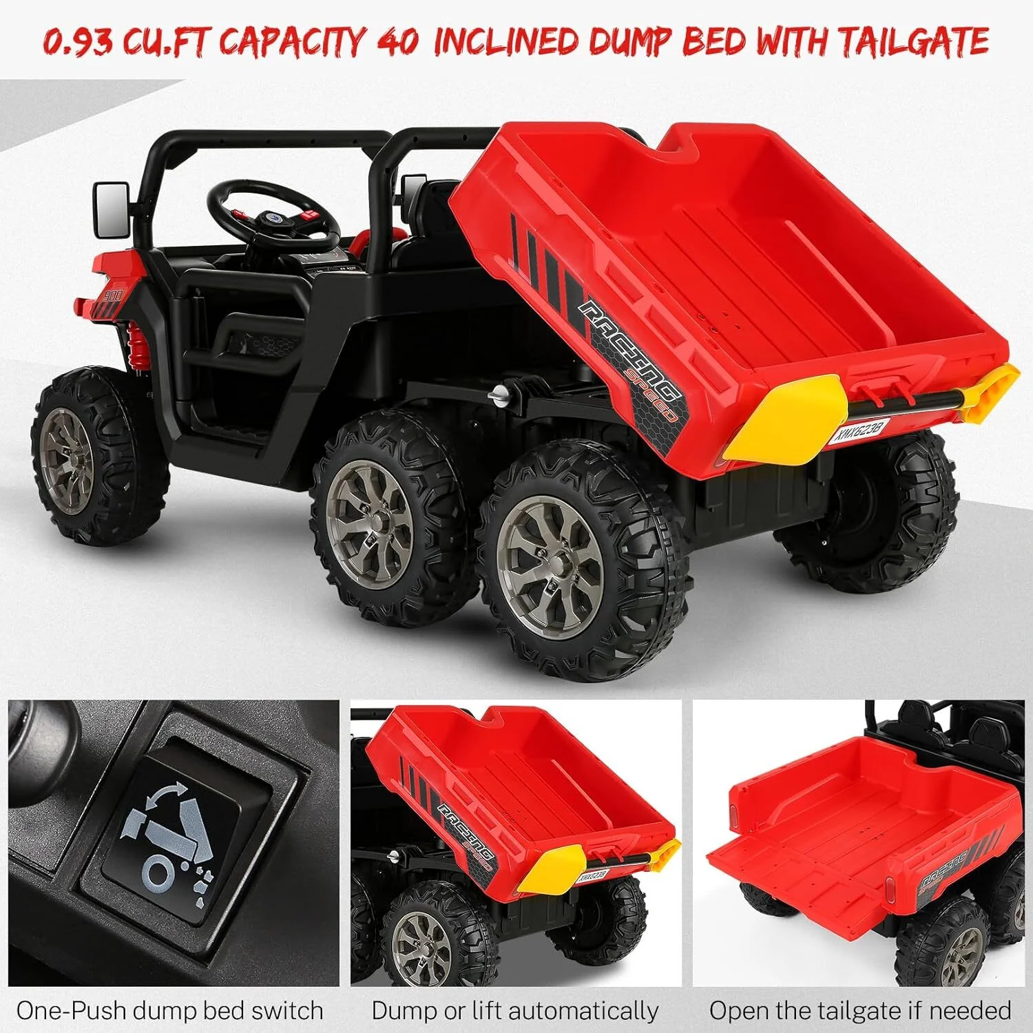 24V Kids Ride-On UTV Truck with Remote Control, 2 Seats, Dump Bed, 6 Wheels, Red - Image 2